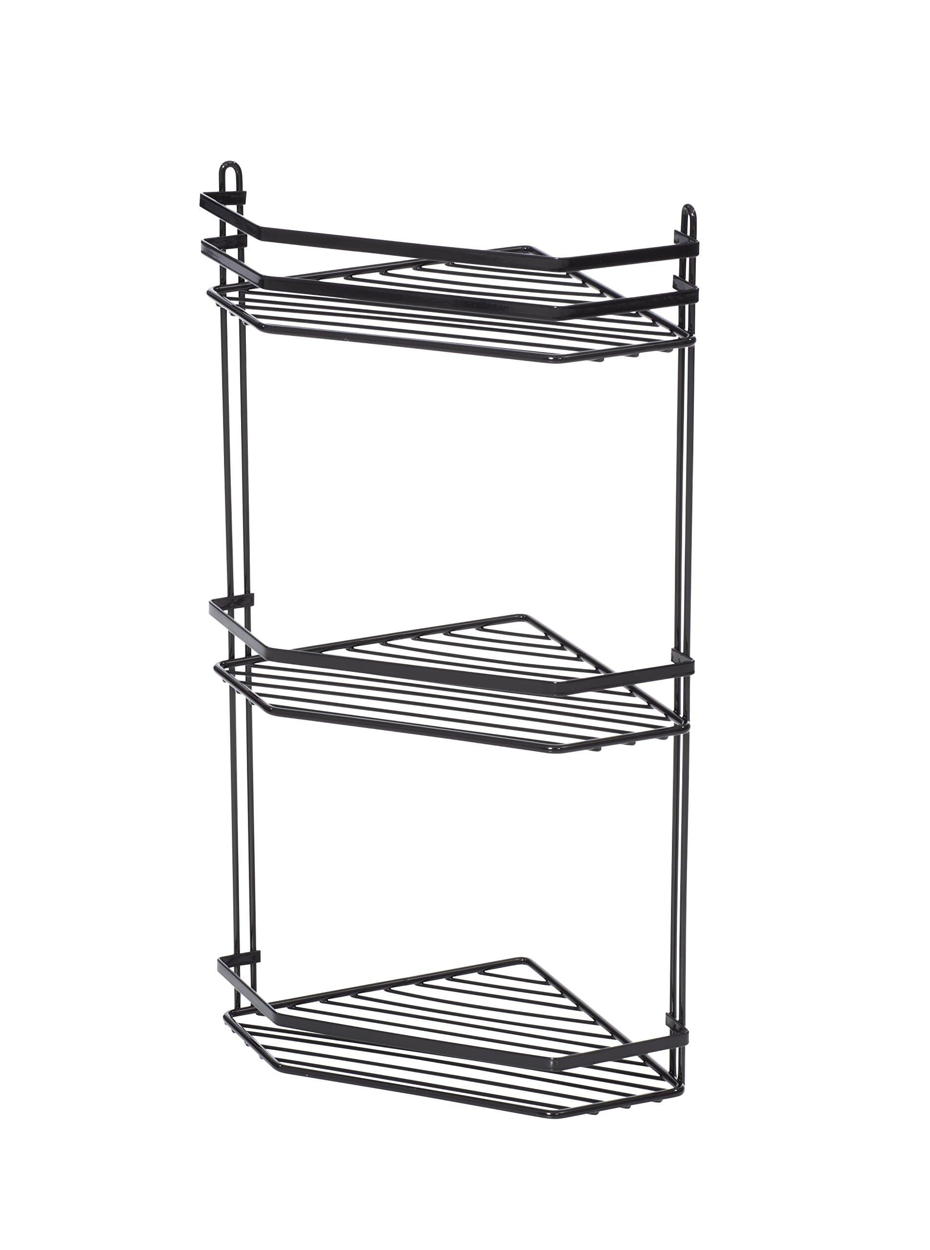 Direct Online Houseware 3 Tier Chromed Corner Bathoom Rack In Black Nano Coating, Steel, 52cm x 22cm x 22cm