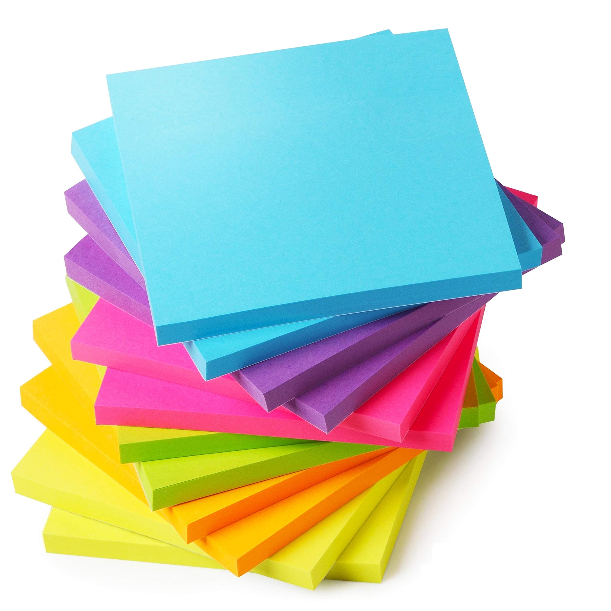 Sticky Notes, 3'x3', 12 Pads, Bright Colors, Bulk, Back to School Supplies