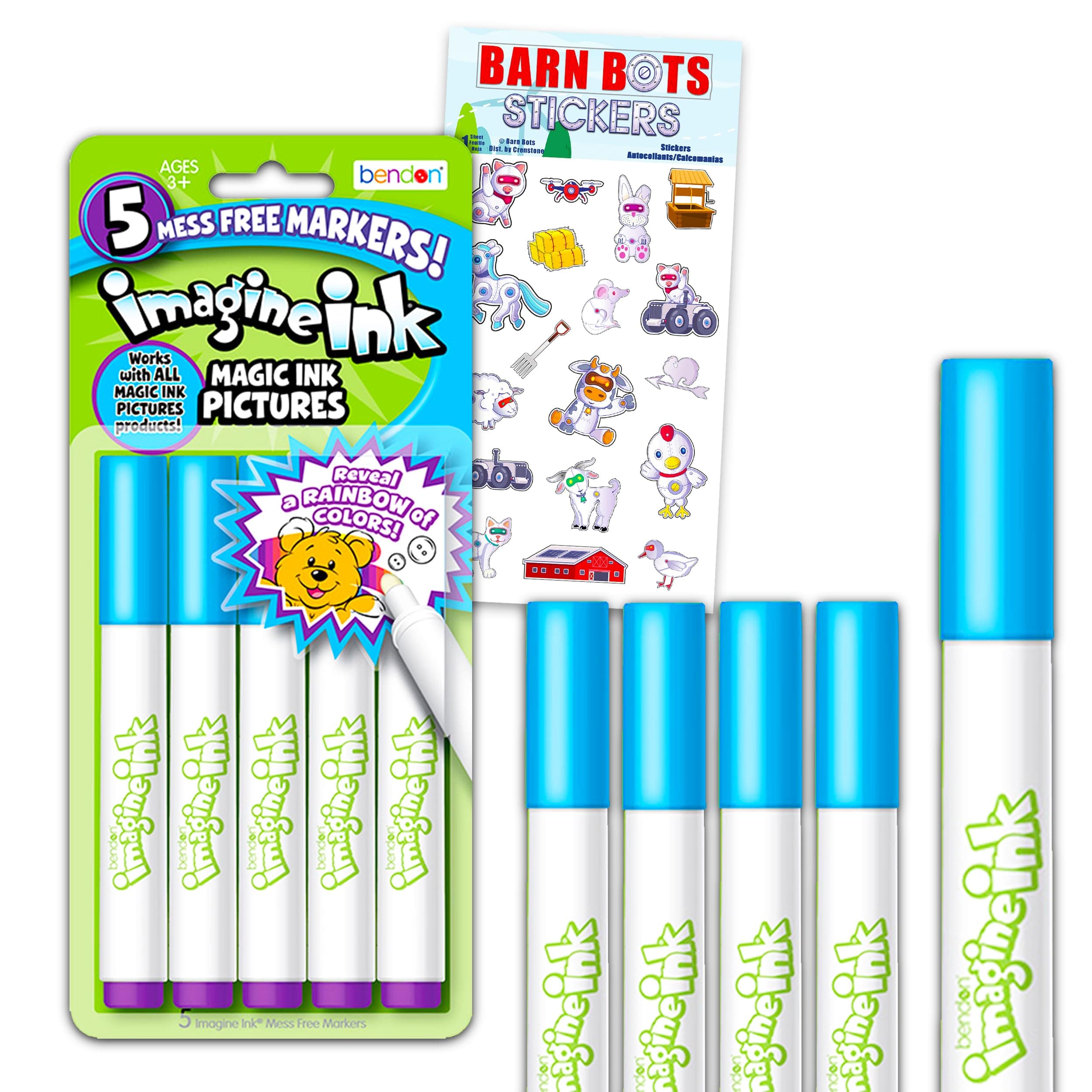 Bendon Publishing Imagine Ink Markers Only Replacement Bundle - 5 Pc Imagine Ink Markers Refill Separates Set for Imagine Ink Coloring Books for Kids with Stickers