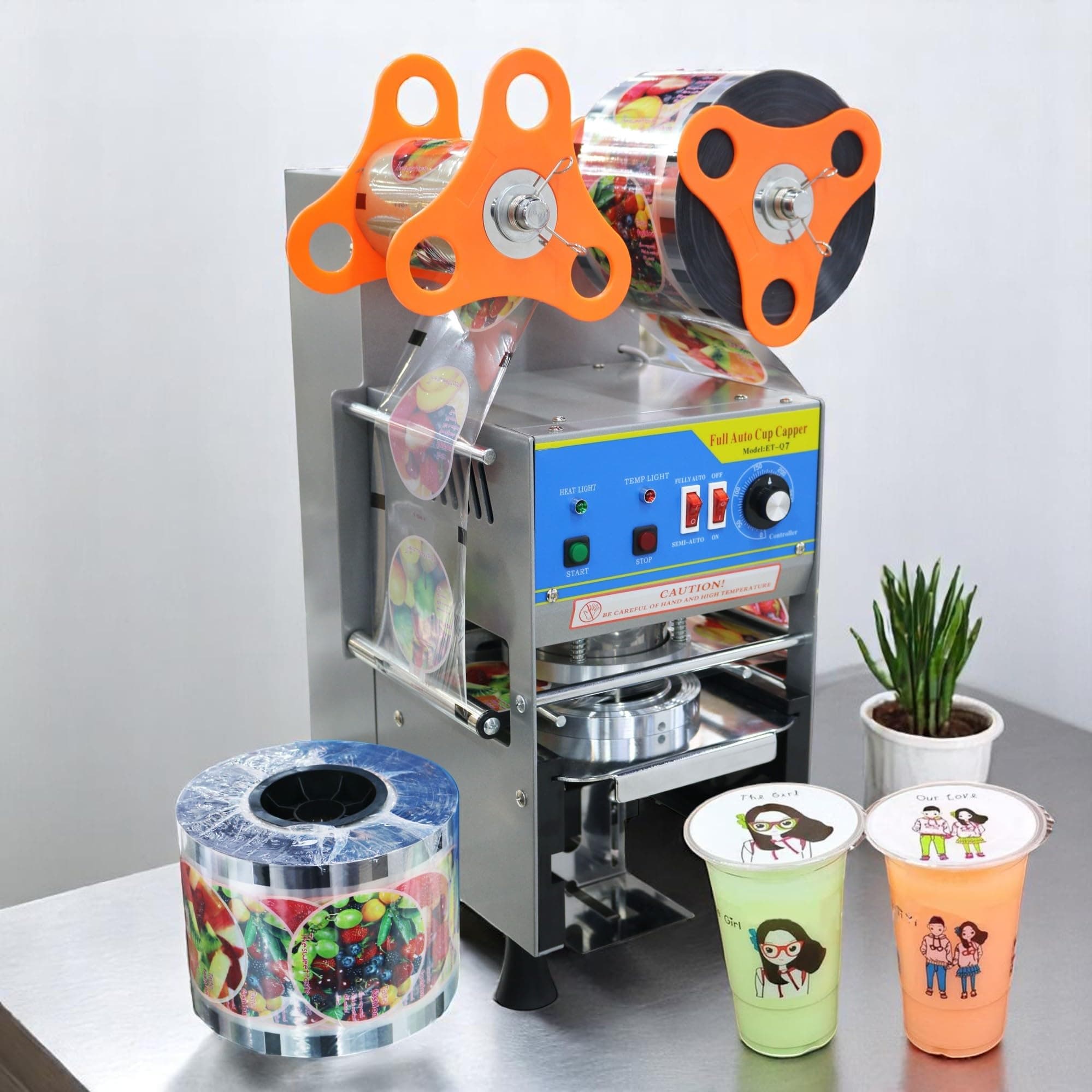 GRACE Commercial Electric Full/Semi Automatic Cup Sealing Machine Bubble Tea Cup Covering Machine 350W 300-500 cups per hour