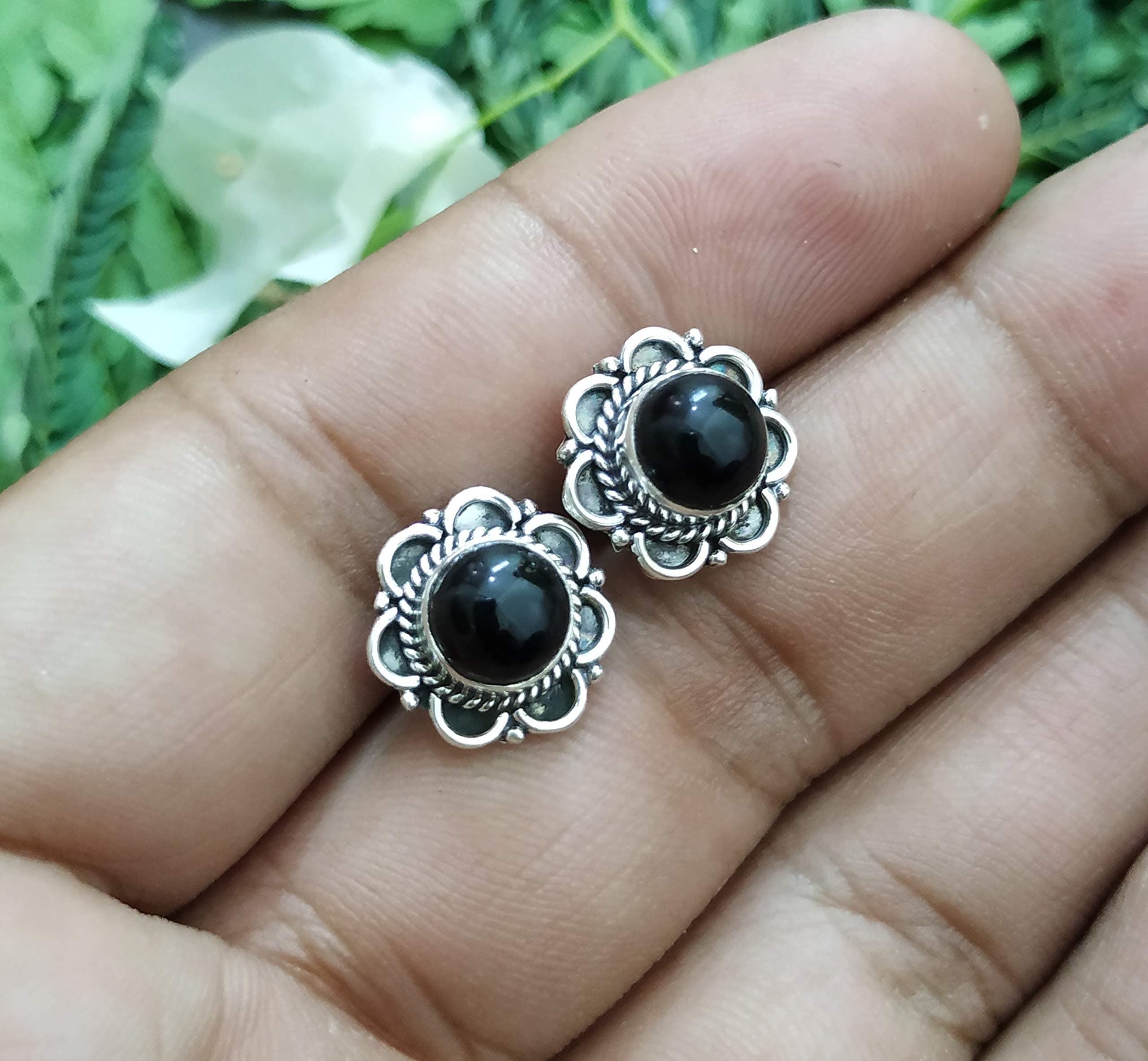 HandmadeBlack Onyx Studs, 925 Sterling Silver, Post Studs Earrings, Suds Earrings, Tiny Studs, Onyx Silver Studs, Gift For Her, Handmade Studs, Gemstone Studs Earrings, Daily Wear Jewelry, Gift For Women,