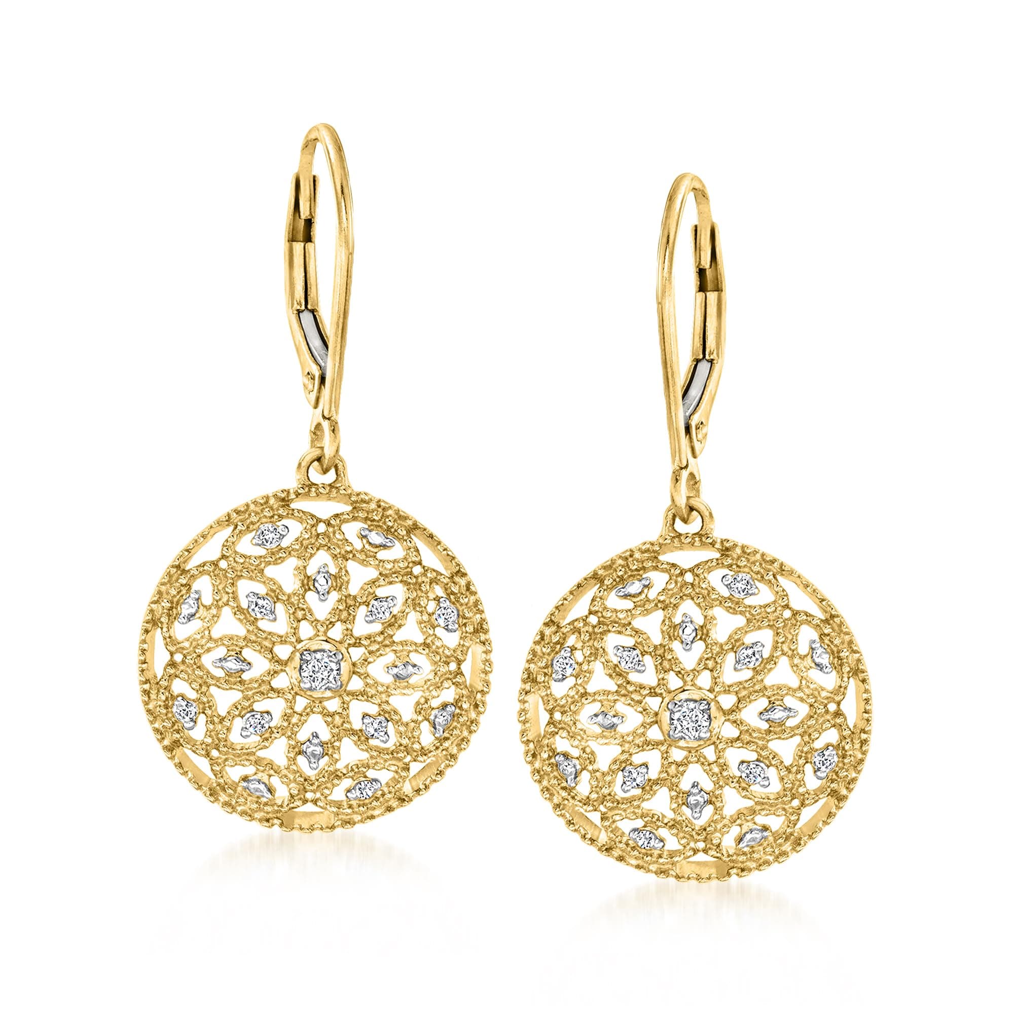 0.10 ct. t.w. Diamond Circle Drop Earrings in 18kt Gold Over Sterling, Diamond, Diamond