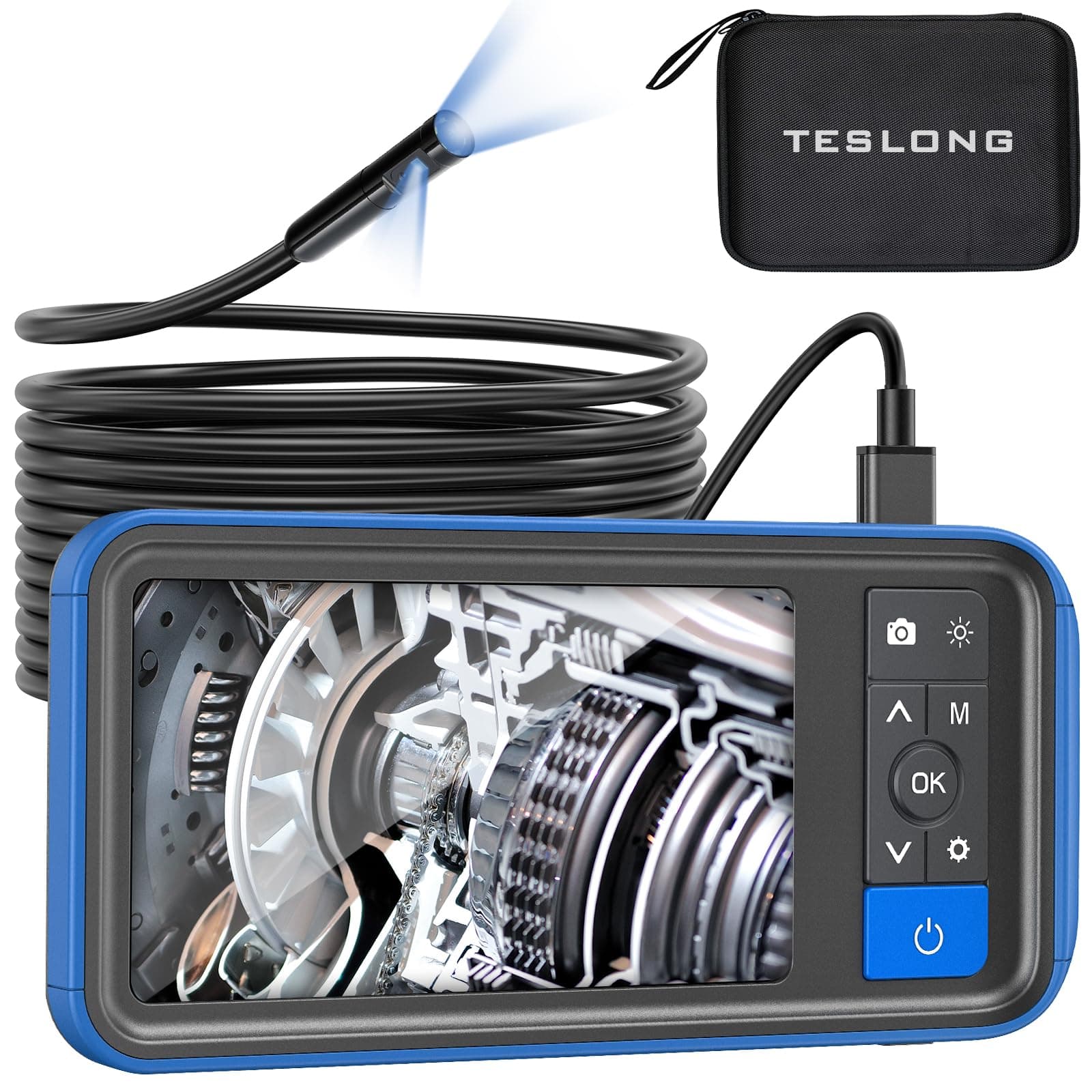 Dual Lens Endoscope Camera with Light, Teslong 4.5" HD Snake Borescope Inspection Camera, Automotive Scope Camera with Flexible Cable, Home Waterproof Fiber Optic for Sewer Drain Pipe (10FT)