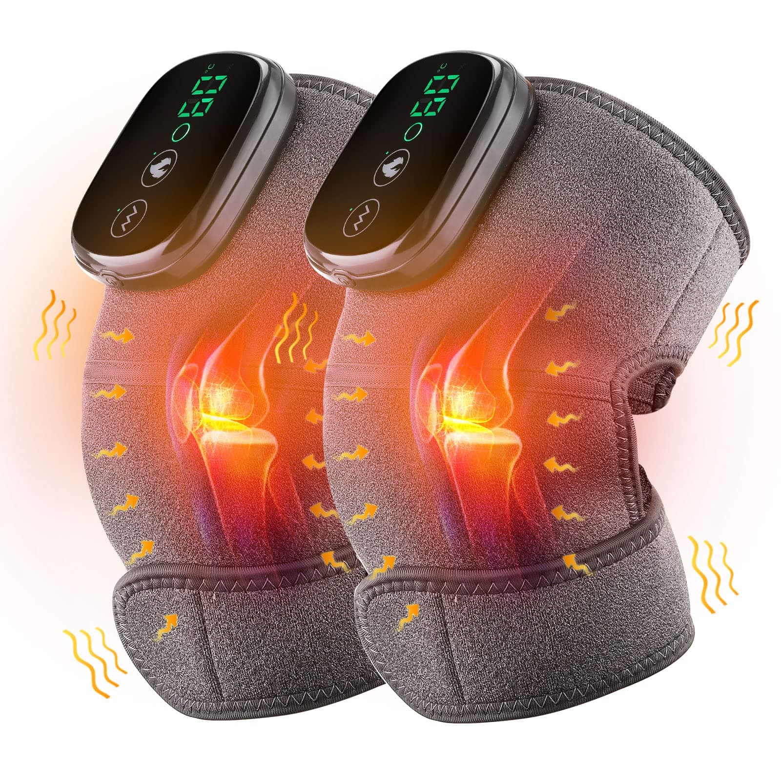 2PCS Heated Knee Massagers Grey