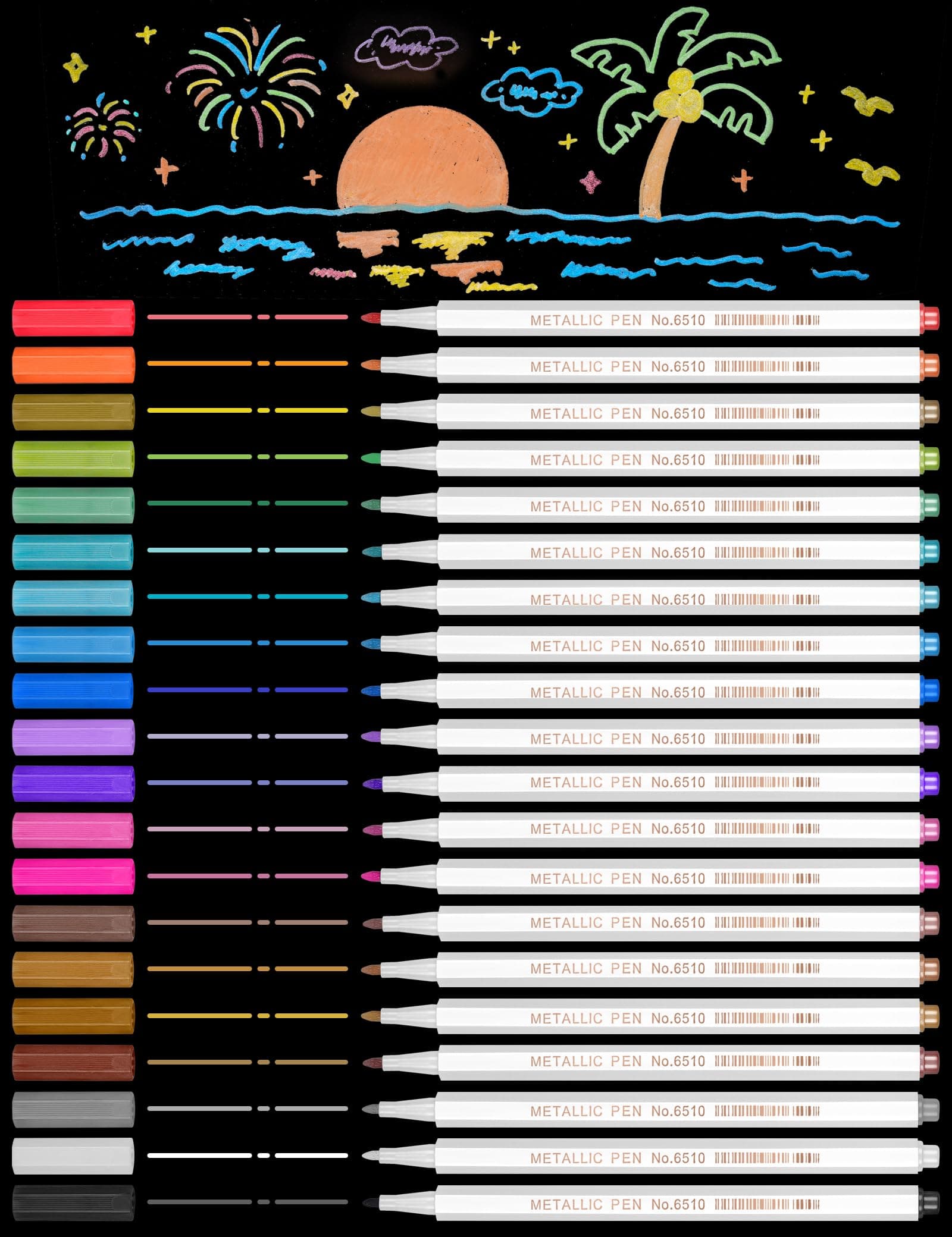 Attom Tech Metallic Drawing Markers, 20-Pack Glitter Metallic Paint Marker Pens for Card Making,DIY Photo Albums,Scrapbooking,Rock Painting,Mug Art,Calligraphy & Valentine's Day Cards (Hard Fine Tip)