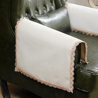 MINJIATEX Couch arm Covers,Non-Slip lace Sofa arm Covers Set of 2 Washable Sofa armrests Cover for Living Room Recliner Chair arm Cover Protectors for Leather armrest (YC-Off White)