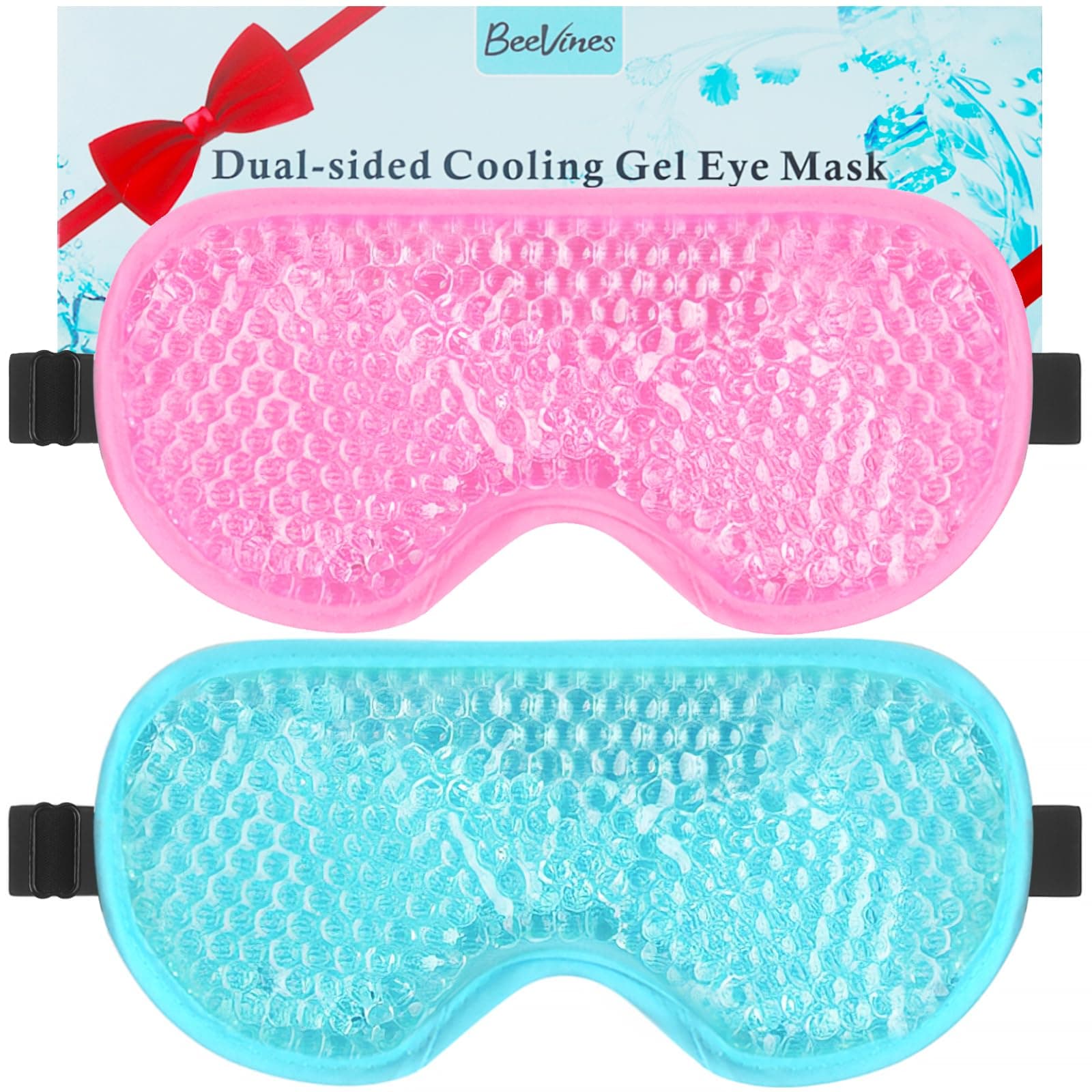 BeeVines Cooling Gel Eye Mask, 2 Pack Gel Cold Pack for Puffy Eyes, Eye Mask for Dark Circles, Dry Eyes, Cold & Warm Sleep Compress for Post Surgery, Puffiness, Allergies (01 Blue & Pink)