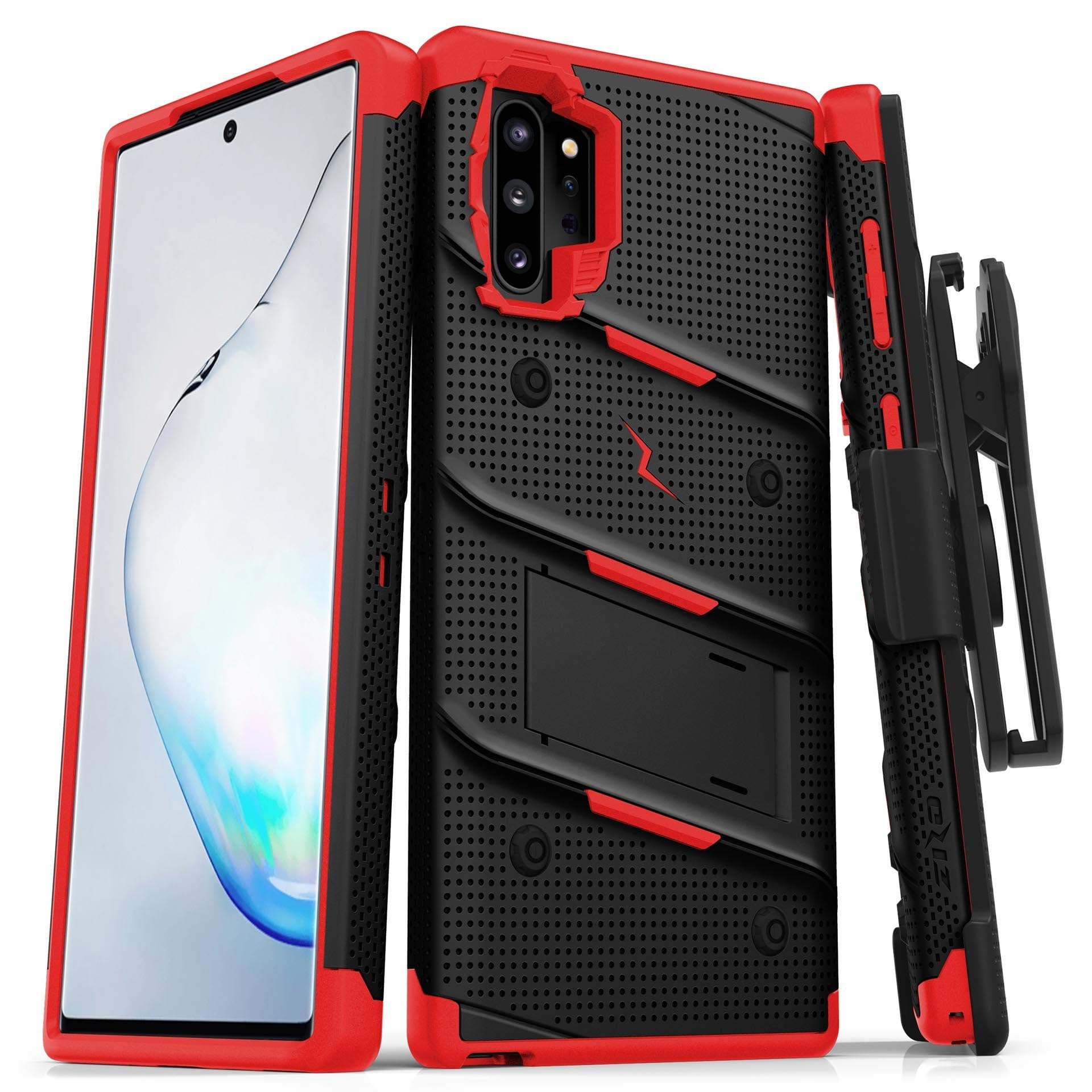 ZIZO Bolt Series for Samsung Galaxy Note 10 Plus Case | Heavy-Duty Military-Grade Drop Protection w/ Kickstand Included Belt Clip Holster Lanyard (Black/Red)