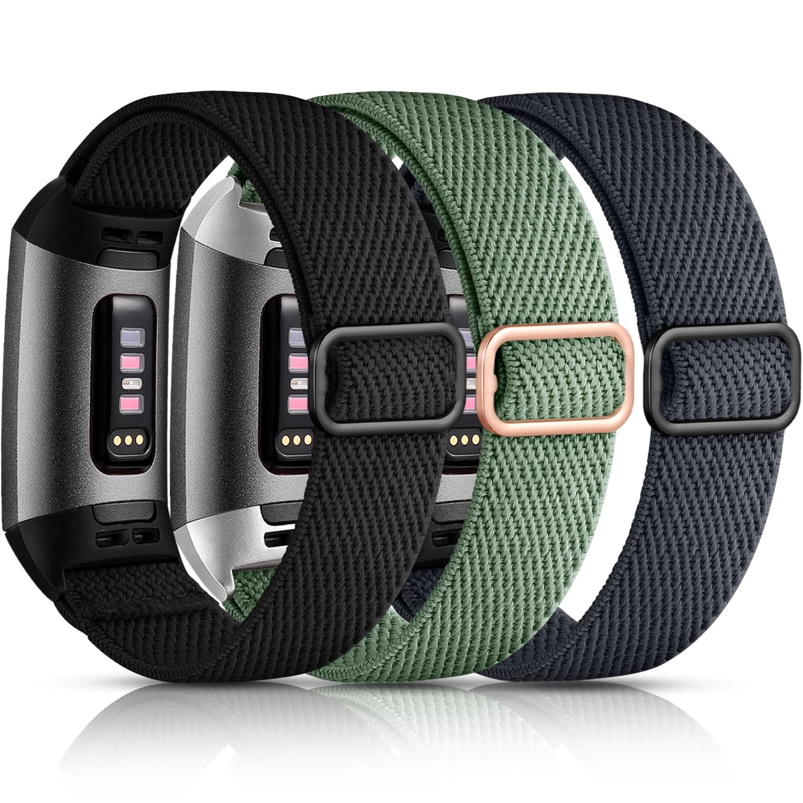 Maledan 3 Pack Elastic Band Compatible with Fitbit Charge 4 and Fitbit Charge 3 Bands for Women Men, Adjustable Stretchy Solo Loop Strap Soft Nylon Fabric Wristband for Charge 3/ Charge 4/ 3SE