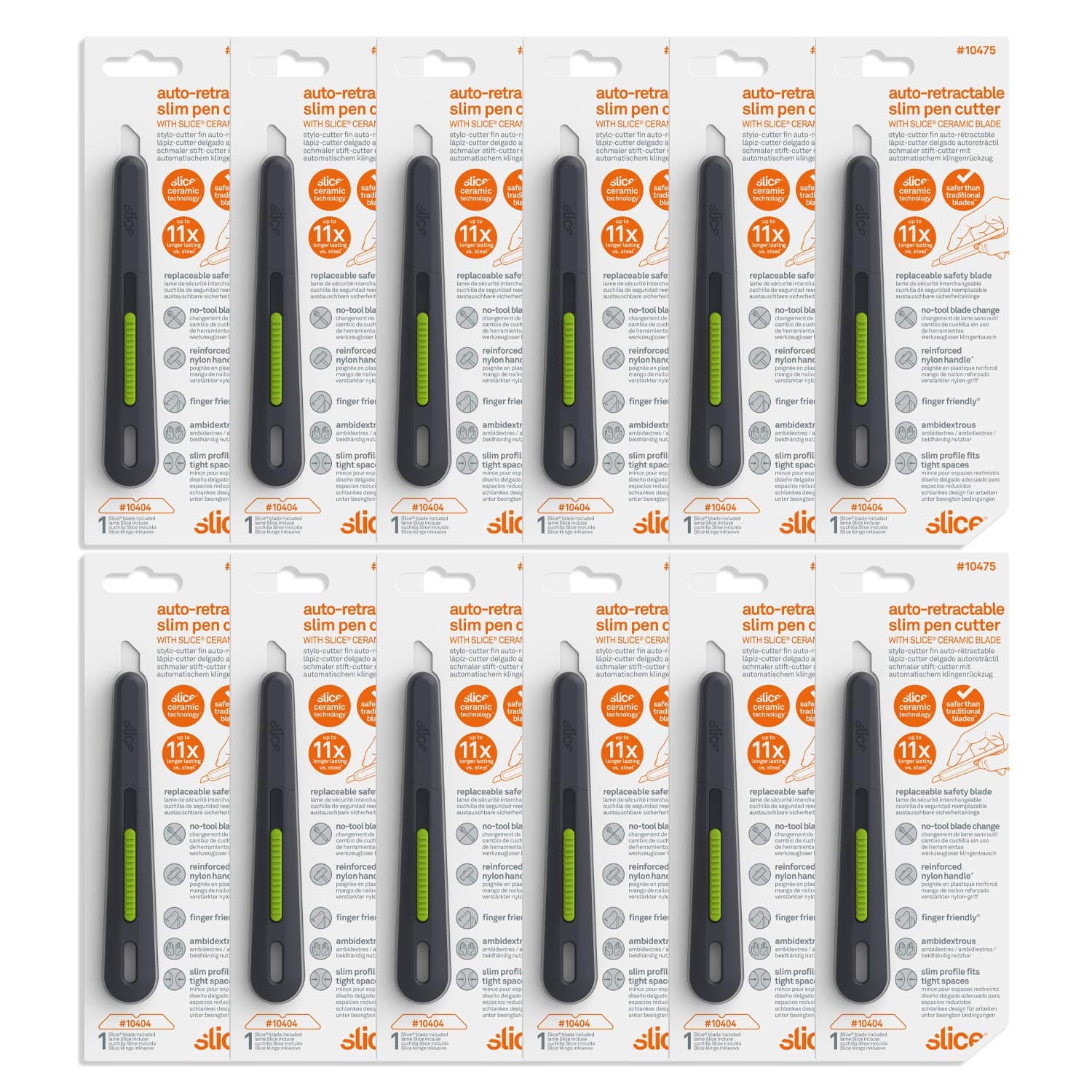 Slice Auto-Retractable Slim Pen Cutter, blade automatically retracts, 12 pack (10475-CS)