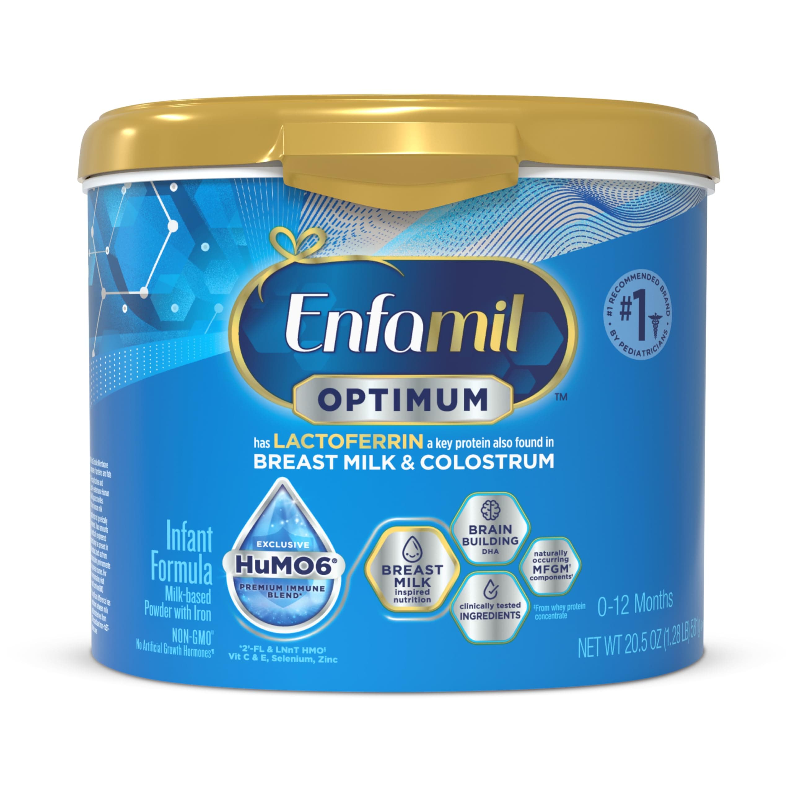 Optimum (Enspire), Our Closest Formula to Breast Milk, Immune-Supporting Lactoferrin and Brain-Supporting DHA Baby Formula, Powder 20.5 Oz Tub