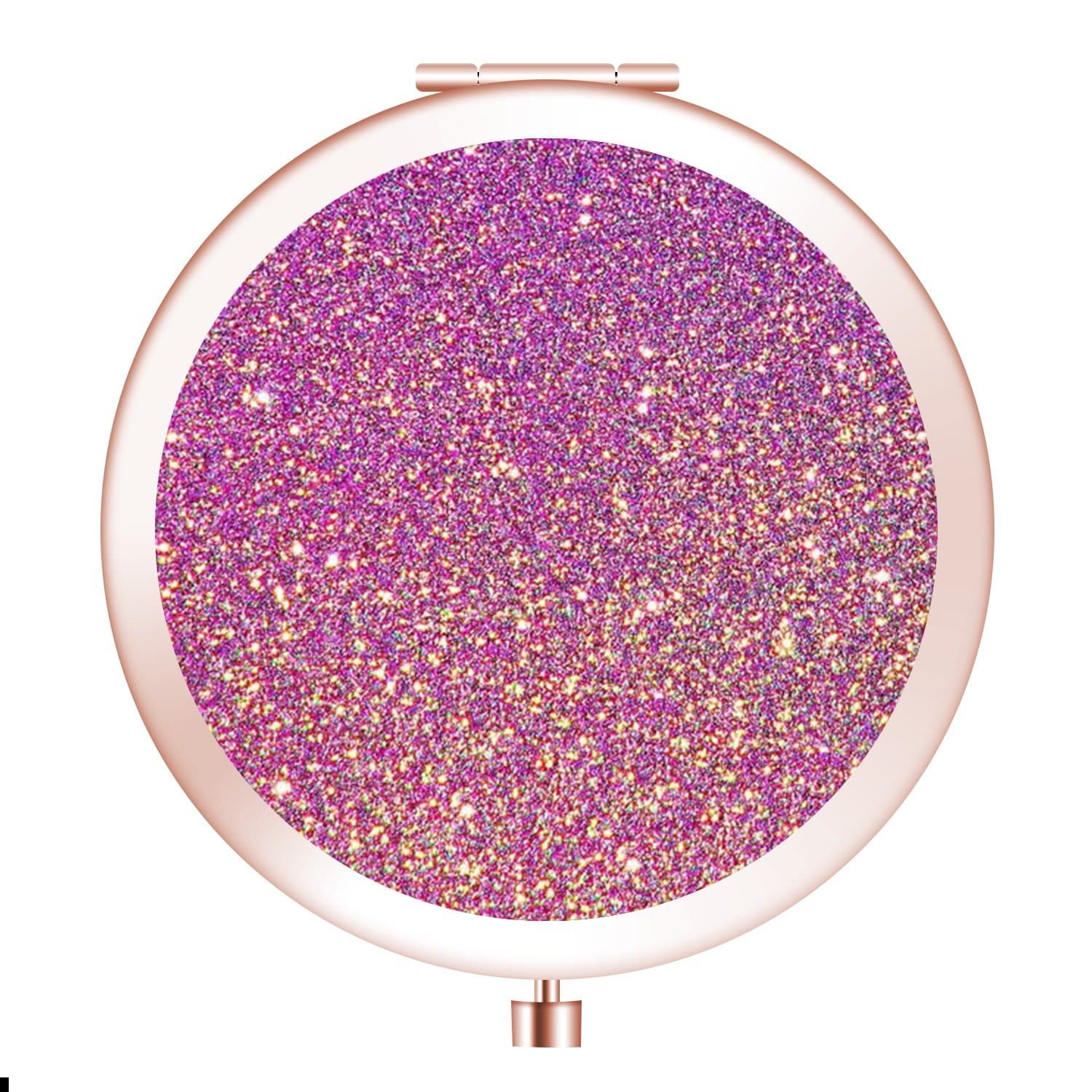 Travel Mirror, Personalized Portable Round Mini Makeup Mirror with Double Sides 2x &1x Magnification Good Gift for Girls [Pink-Gold-Glitter]