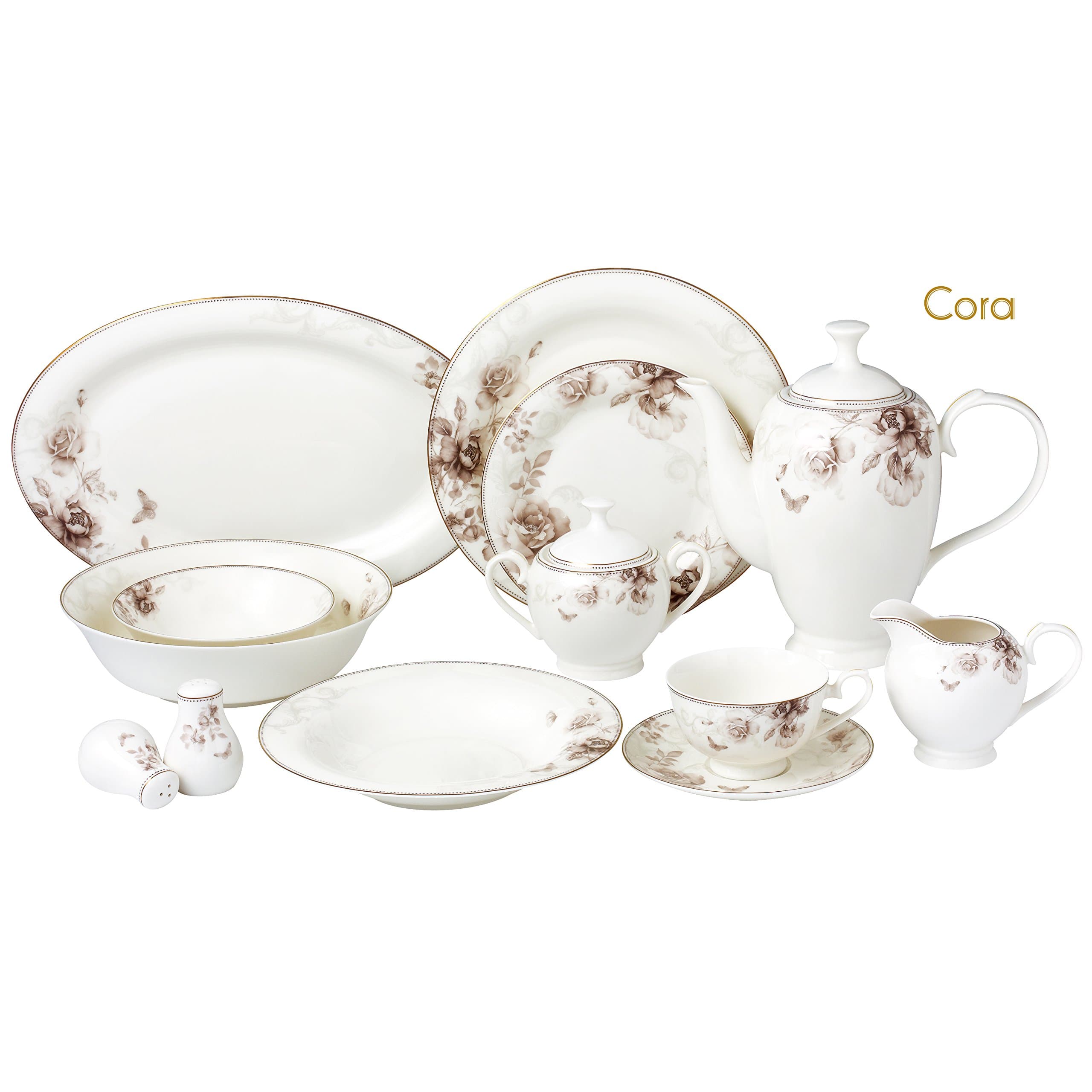 57Piece Dinnerware Set-Bone China Service For 8 People-Cora