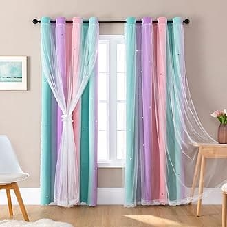 XiDi Curtains for Bedroom Decor, Rainbow Pink Purple Green 34/90/1