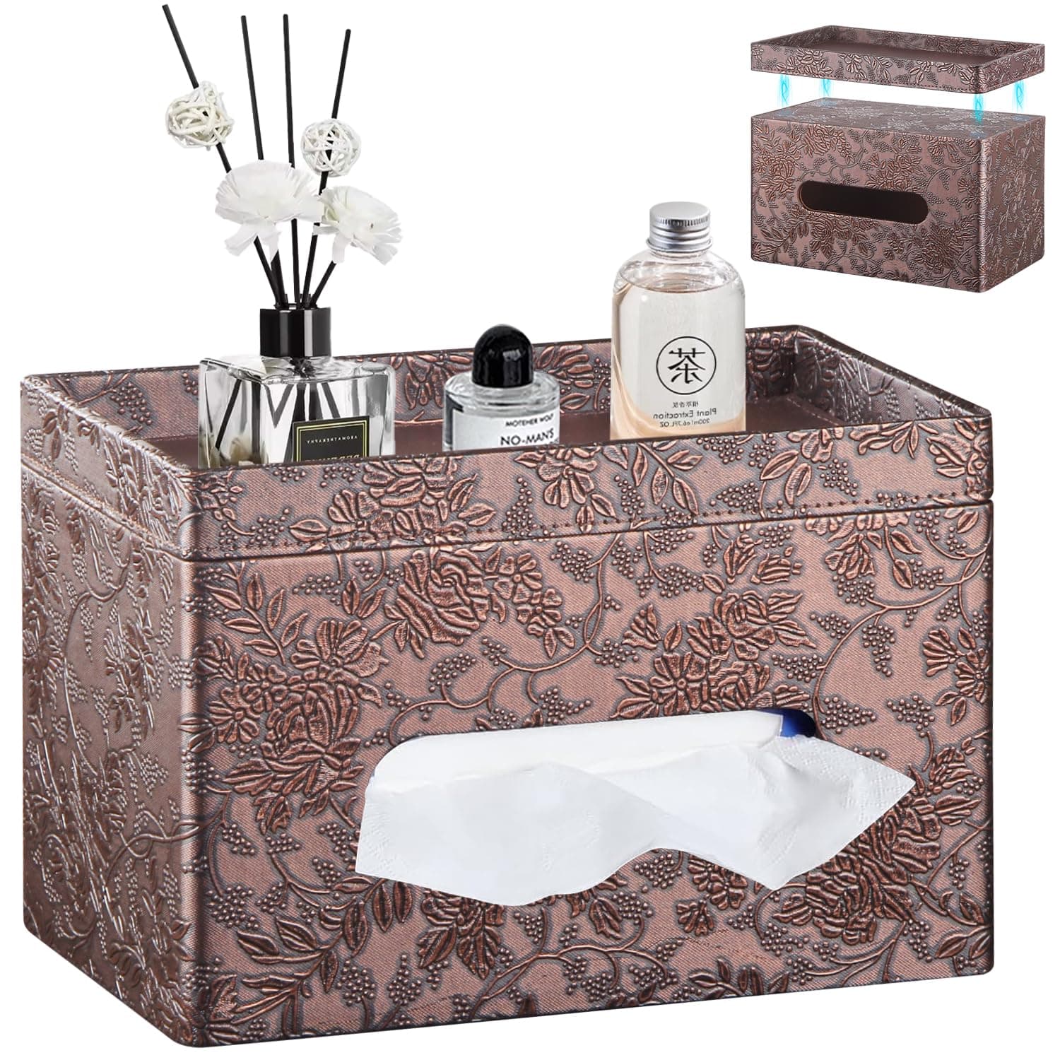 YAPISHI Large Tissue Box Cover Rectangle with Tray Storage, PU Leather Facial Tissue Holder, Fits 230-Count Family Size Kleenex, Modern Nightstand Organizer for Bathroom Office Home Decor