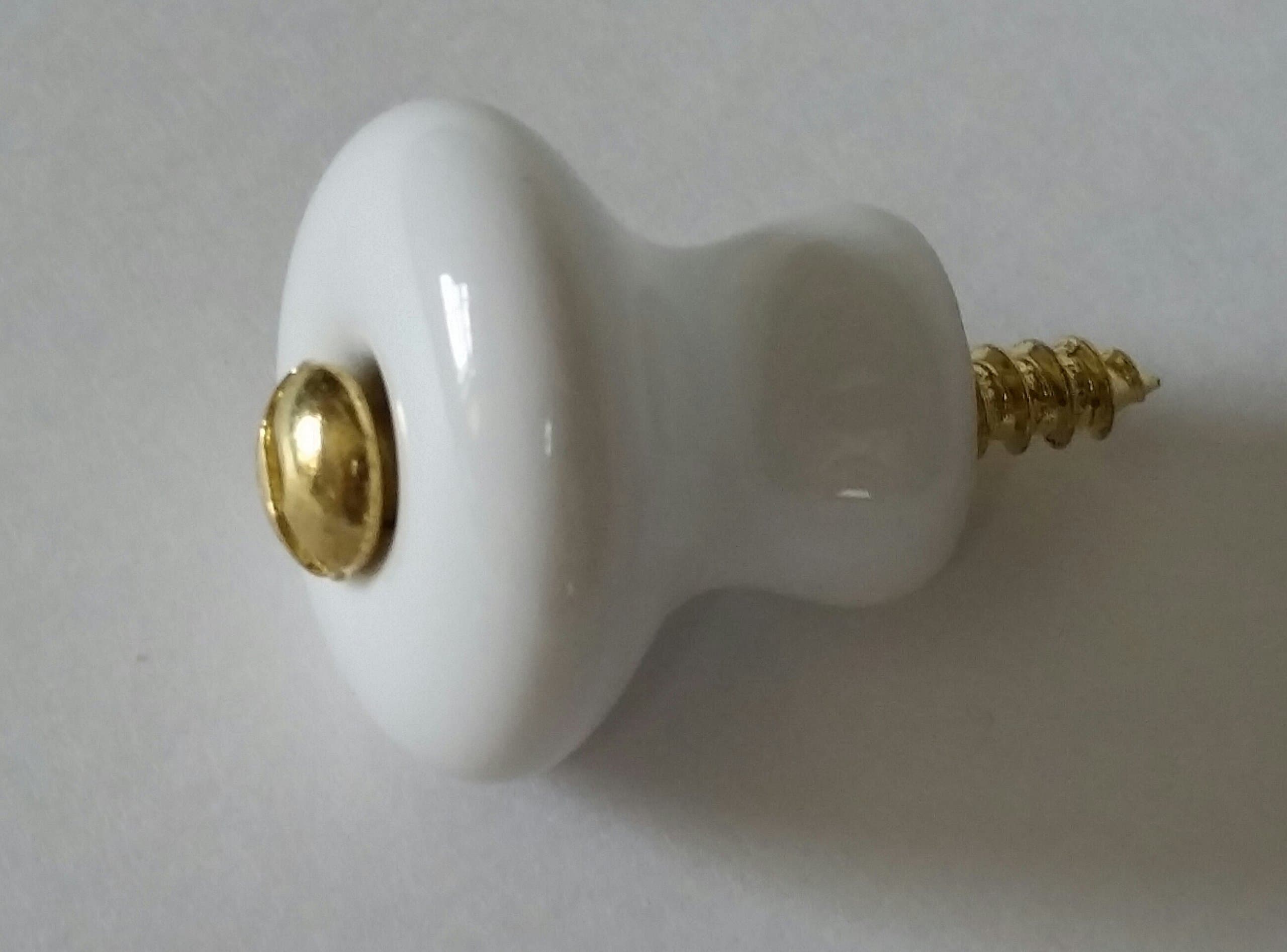 TD Designs White Ceramic Knob Brass Screw in (Pack of 3) Front Mount