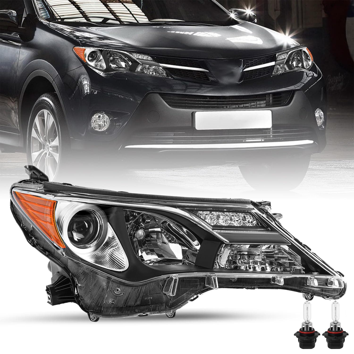 SOCKIR Headlight Assembly Fit for 2013 2014 2015 Rav4, 13 14 15 Rav 4 OE Style Halogen Headlamp Replacement Right Passenger Side with Bulbs