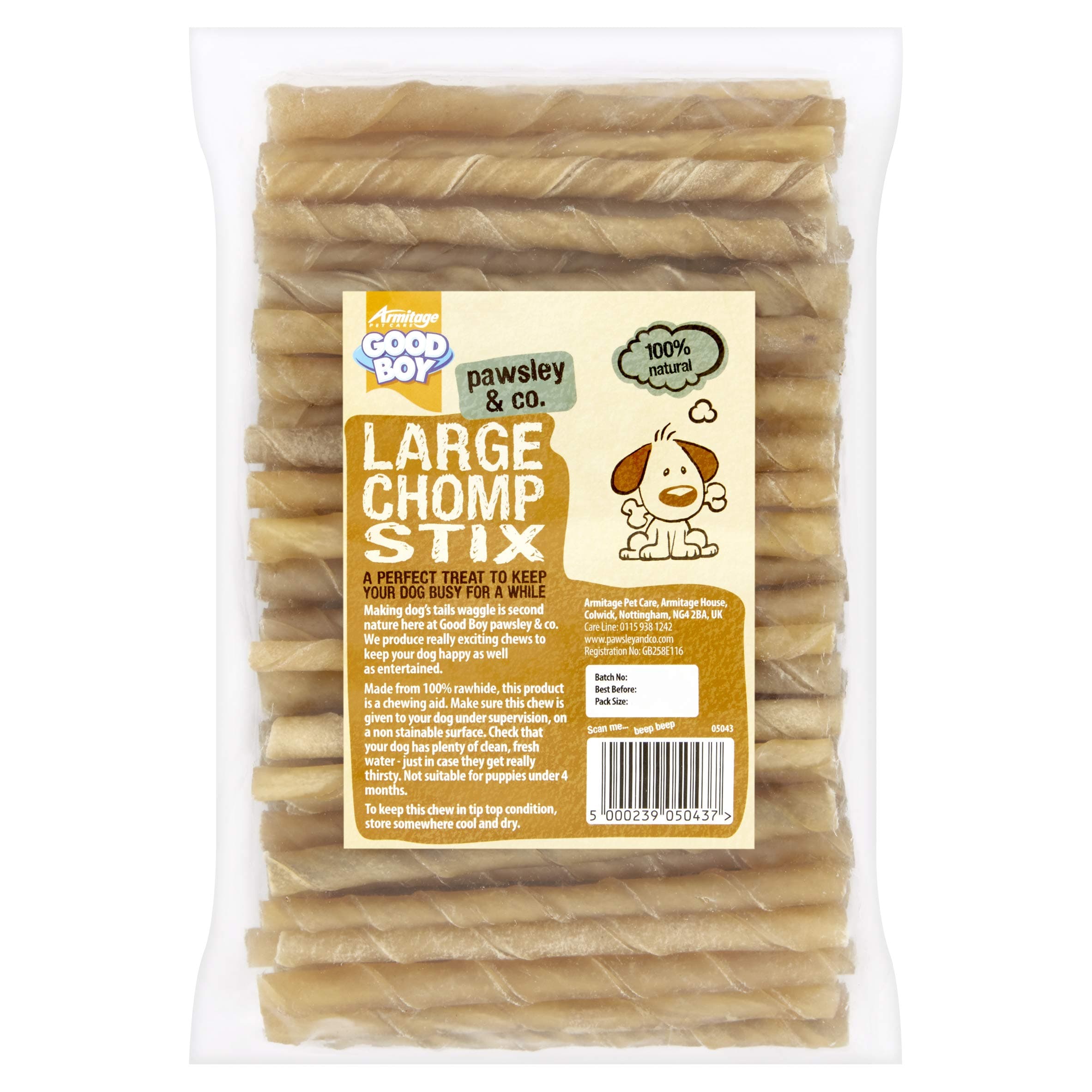 Good Boy - Large Rawhide Chomp Sticks - Dog Chews - Made From 100 Percent Natural Hide - Pack of 100 - Dog Treats Natural