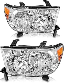 AS Headlights Assembly Compatible 2007 2008 2009 2010 2011 2012 2013 Toyota Tundra (W/o Headlight Leveling Models) /2008-2017 Toyota Sequoia Headlamp (12-14 Models Without Headlight Washer)