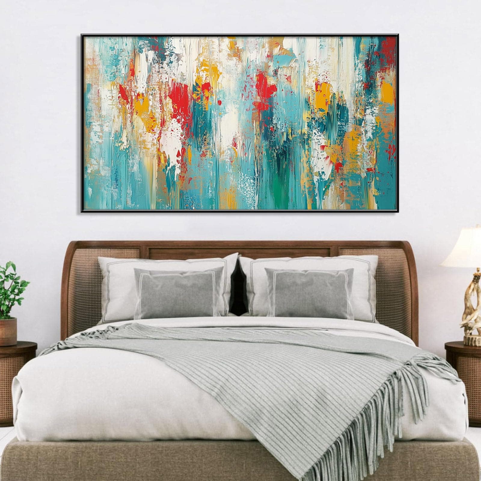 Extra Large Abstract Painting on Canvas, Abstract Wall Decor, Blue Gold Wall Art, Textured Style Artwork, Abstract Print Art, Modern Canvas Art Wall Decor, Wall Decor Office Living Room (Black Frame, 30"x17"|76x43cm)