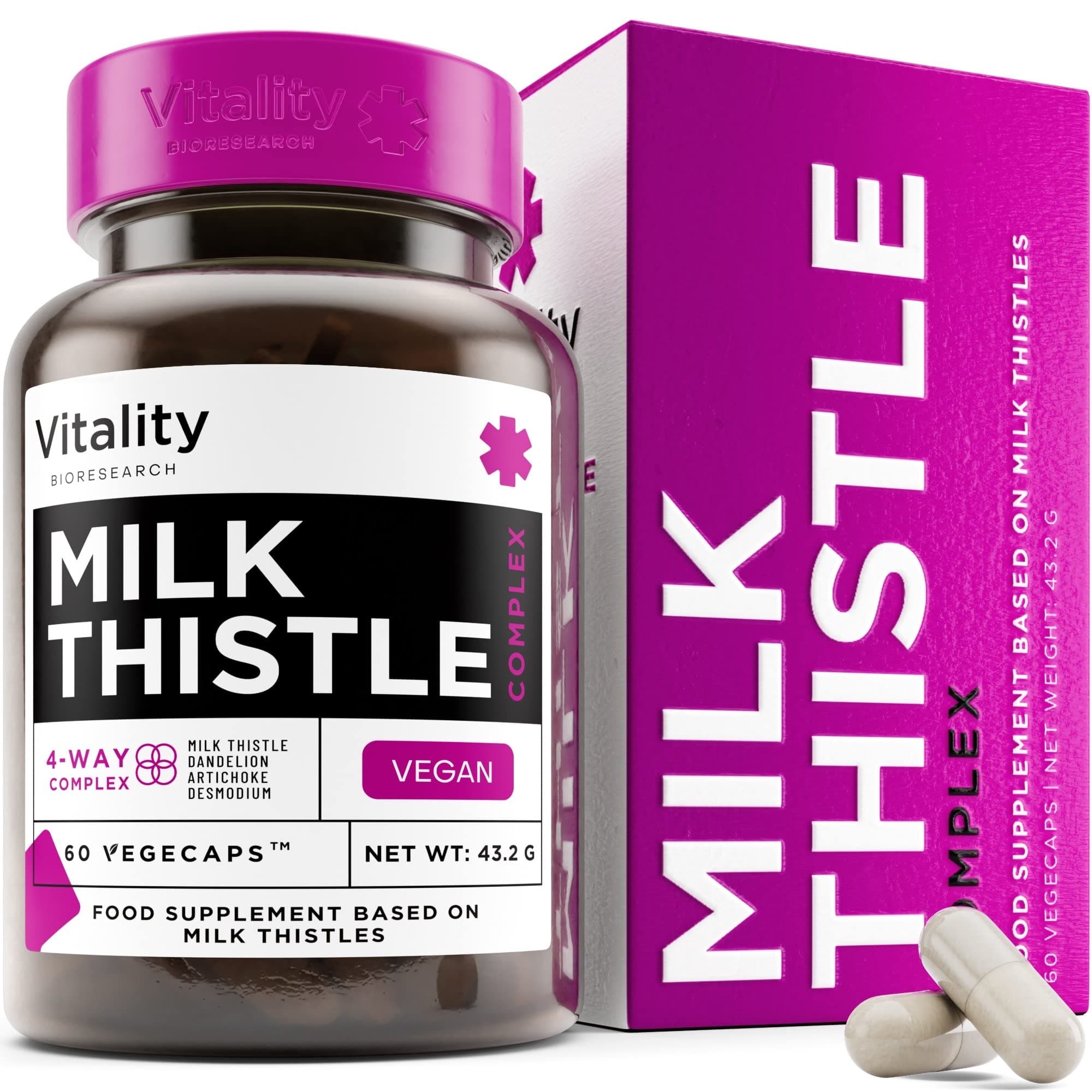 Milk Thistle Capsules High Strength - Milk Thistle Extract w/Standardized 80% Silymarin, Milk Thistle Supplement for Liver Cleanse Detox and Repair - 60 Milk Thistle Complex Capsules