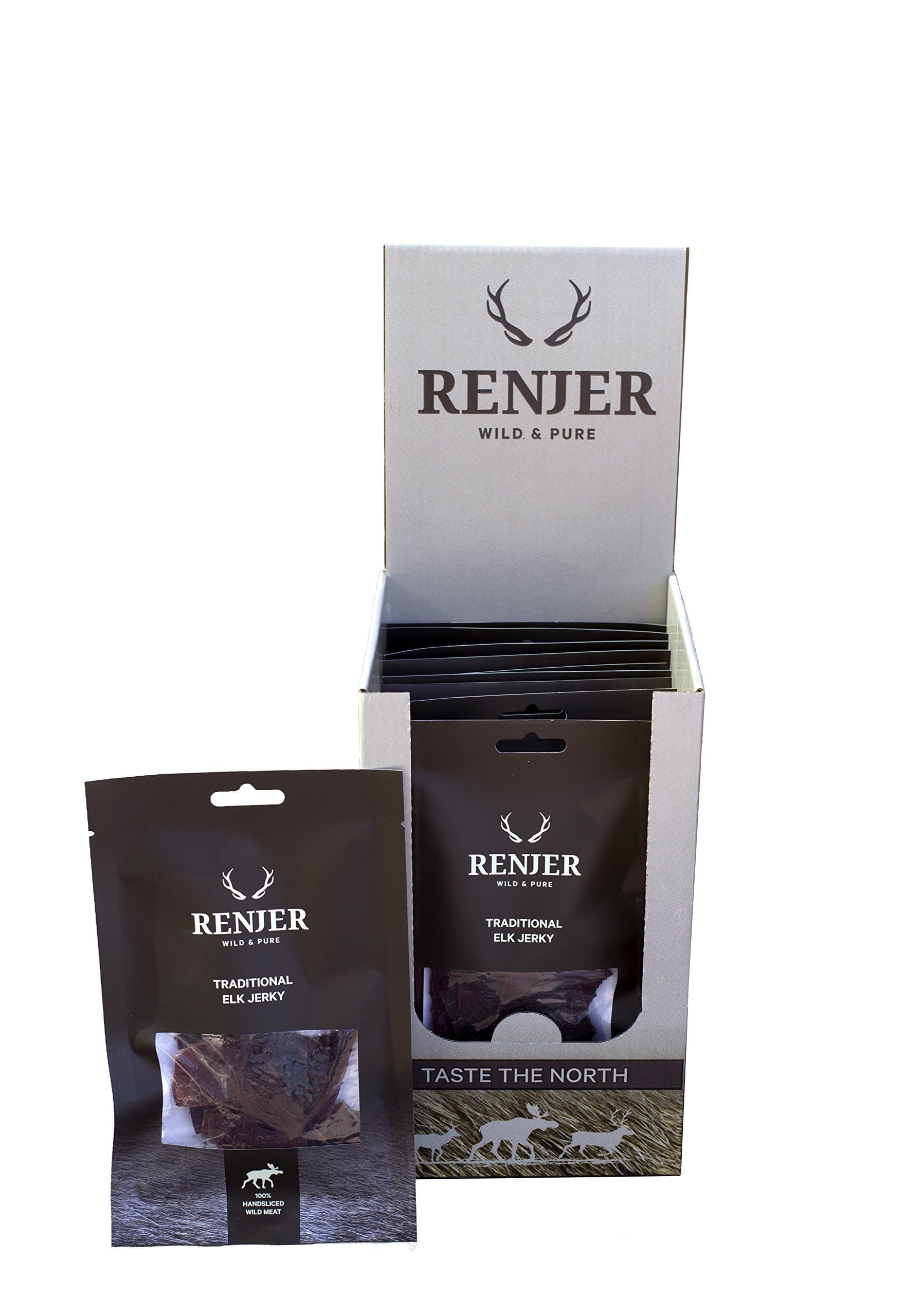 Traditional Elk Jerky (10 Pack) - Value Pack, Dried Elk Meat - Swedish Original - 77% Protein - 0% Carbs - Alternative to Beef Jerky