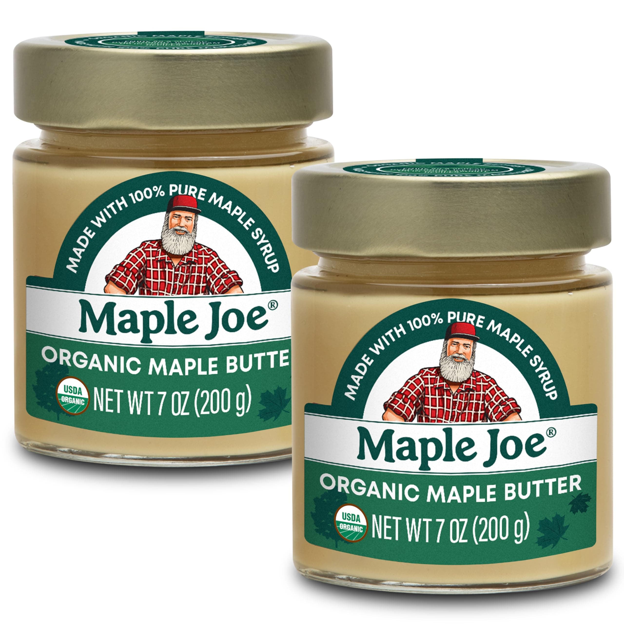 MAPLE JOE Maple Butter Spread, Pure Cream Spread Made with 100% Natural Grade A Syrup Butter. Smooth & Creamy Sugar Candy, Vegan, Non-GMO, Fat Free, Non Dairy, Gluten Free and Kosher Certified. 7oz / 200g. (2 pack)