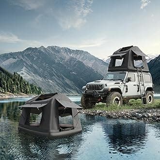 Naturne Rooftop Tent Overland Water Camping Tent with Ladder Inflatable Waterproof Roof Top for SUV Jeep Bronco Off-Road Vehicle Soft Cover Multifunctional 2-3 Person