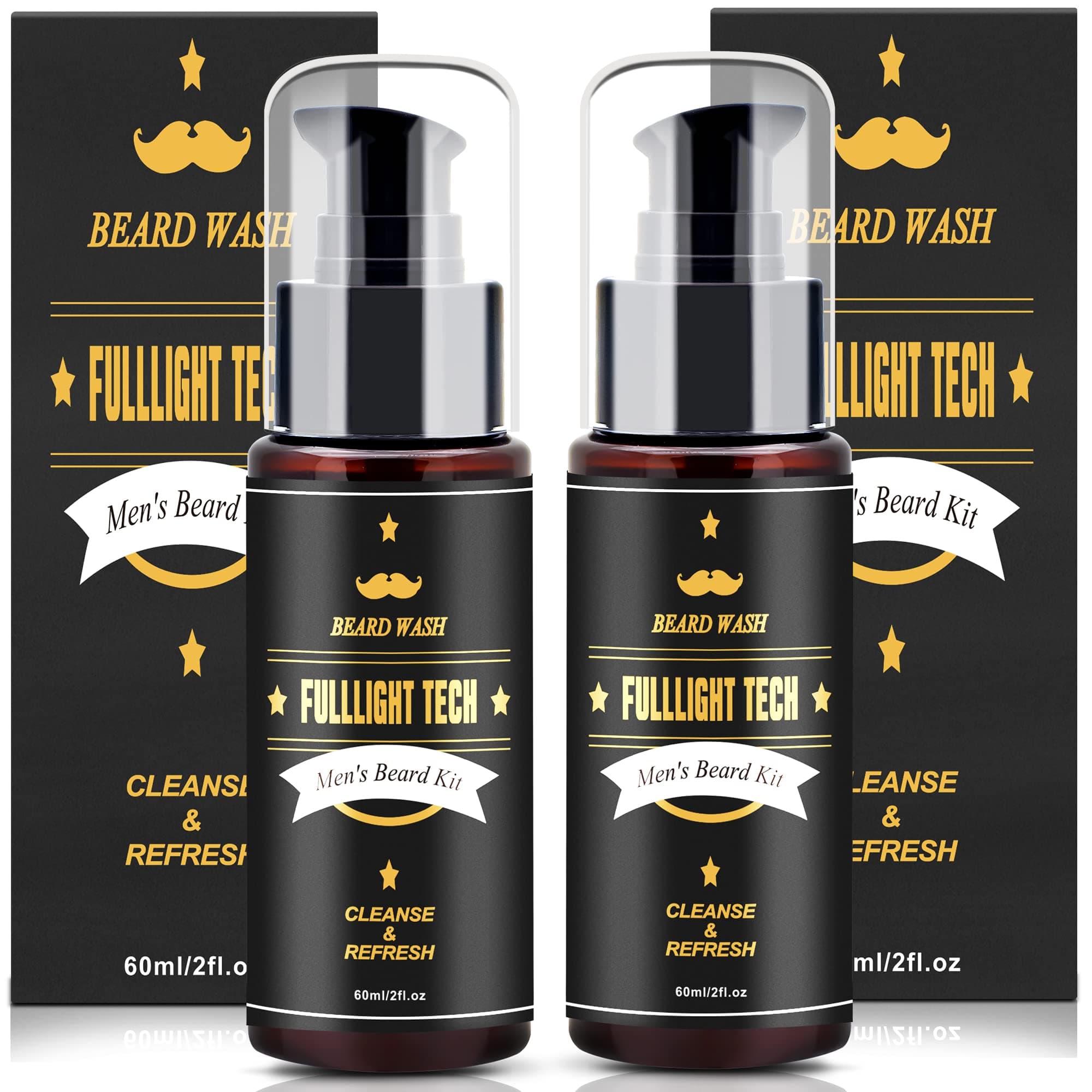 FULLLIGHT TECH Men's 2 Pack Beard Care Kit - Argan Oil & Jojoba Oils Shampoo, Rosemary Extract for Clean, Moisturizing and Nourishing Mustache & Beard Growth