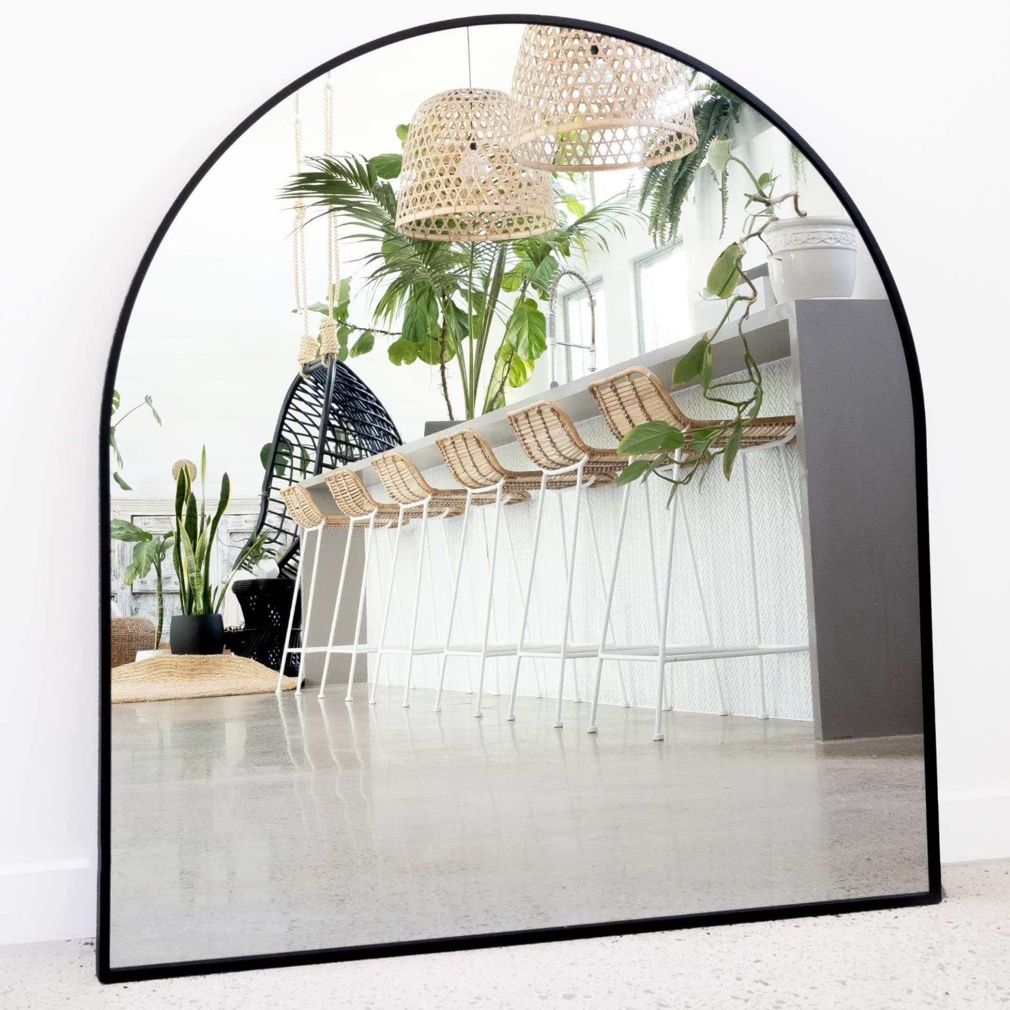 Black Arched Mirror, 33" x 31" - Decor Entry Way & Bedroom Bathroom Mirror, Half Circle Arch Mantel - Dresser Mirror for Fireplace
