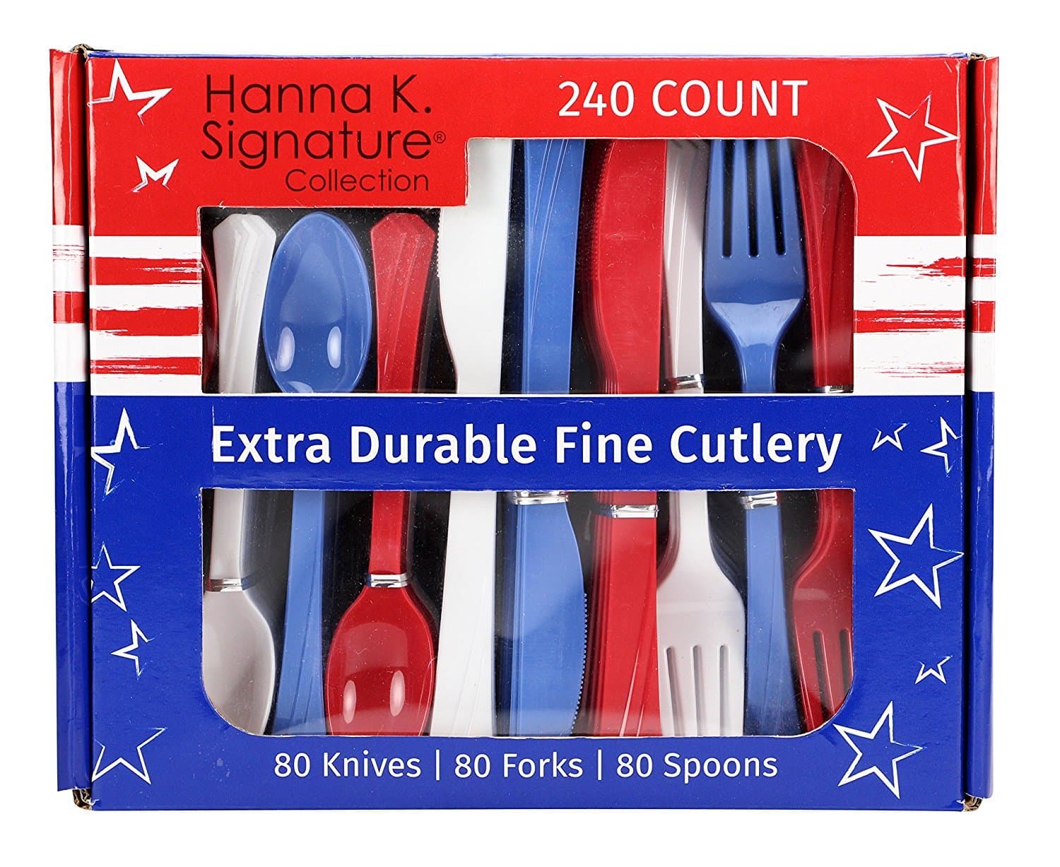 Plastic Combo Box | Red/White/Blue | Pack of 240 Cutlery (Model: 88405)