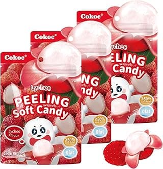 COKOC Peelable Lychee Gummies, Peeling Fruit-Shaped Candy, 7.93oz Individual Packs-Fun Peeling Gummy Snack Made with Real Juice(Pack of 3) Easter Candy Bag