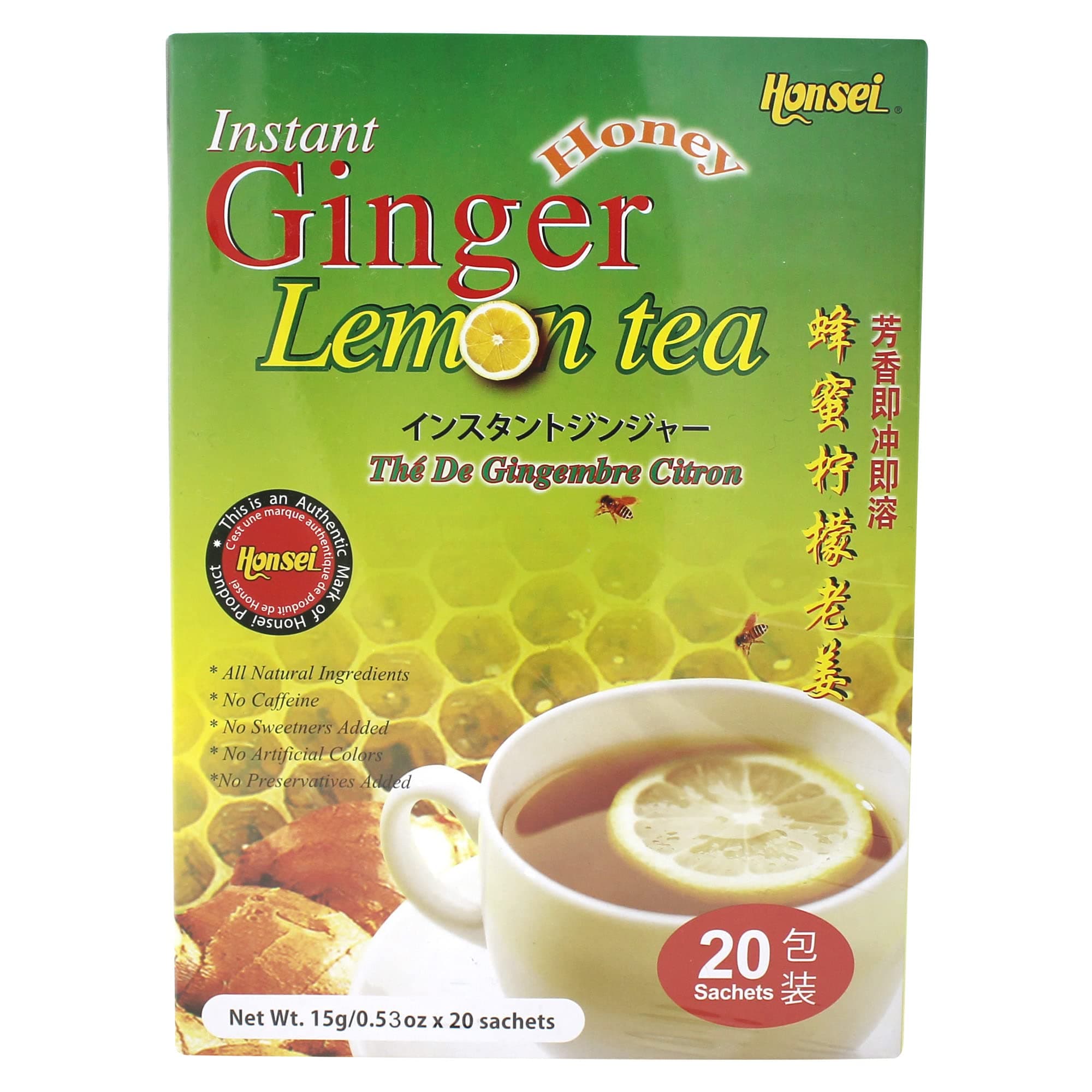 Honsei Instant Honey Lemon Ginger Tea (20s x 15g) 300g - perfect harmony of Ginger, Honey and Tea with a hint of citrusy lemon. (Ginger Lemon)
