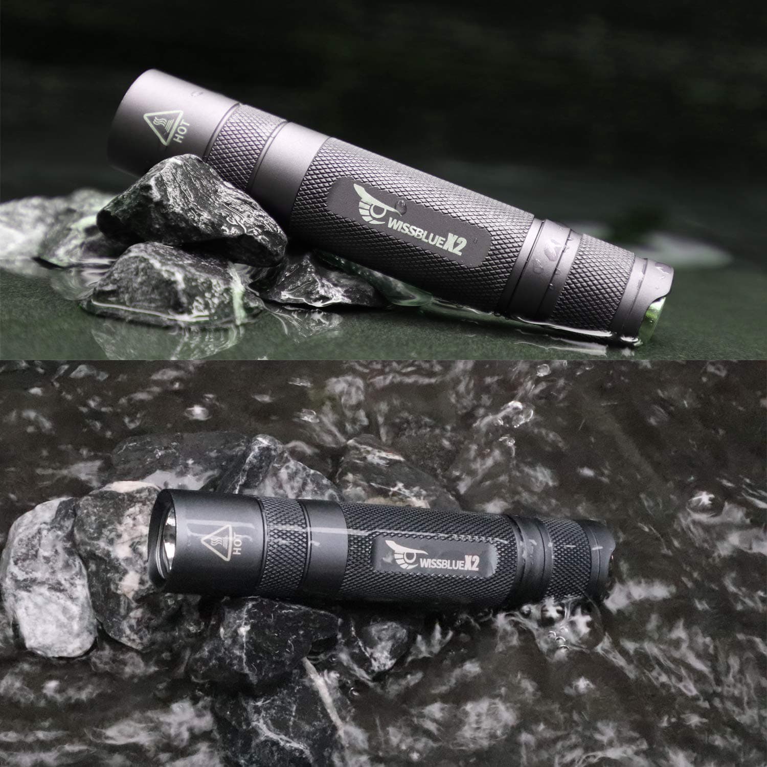 WISSBLUE X2 Rechargeable LED Flashlight, Waterproof Flashlight, Magnetic Base, COB Light, Emergency Light, Tactical Flashlight