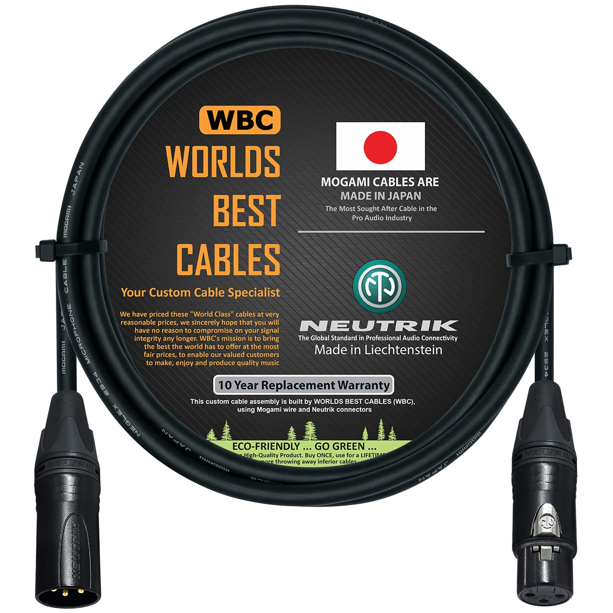 WORLDS BEST CABLES 6 Foot – Quad Balanced Microphone Cable Custom Made Using Mogami 2534 Wire and Neutrik NC3MXX-B Male & NC3FXX-B Female XLR Plugs.