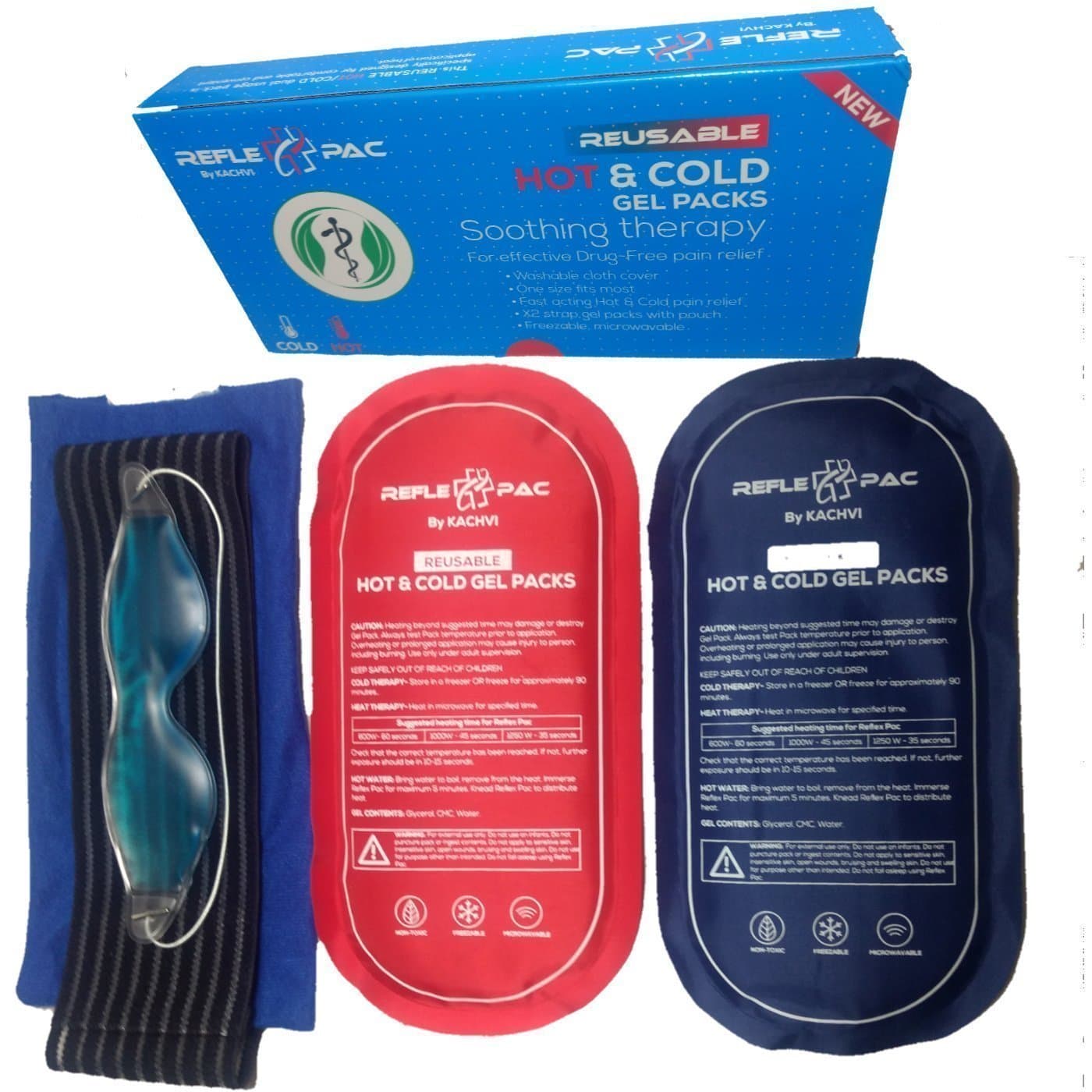 2 Reusable Ice Packs Hot and Cold Gel Pack Therapy for Sport Injuries Knee Arm Elbow Shoulder Back Cramp Aches Swelling Bruises Sprain Professional Hot Cold Therapy Eye Mask & Wrap with Elastic Straps