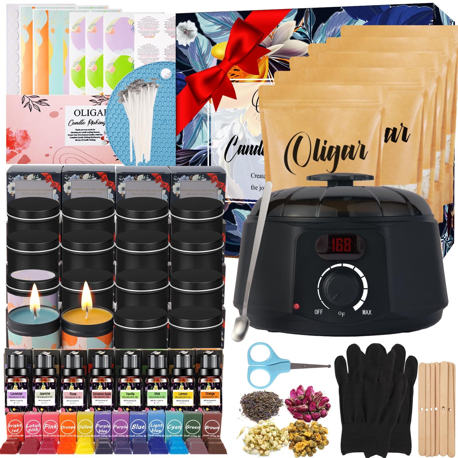 Oligar Complete Candle Making Kit with Wax Melter, Candle Making Supplies, Candle Making Kit for Adults,Beginners,Kids,Including Electric Stove,Wicks,Beeswax Wax,Rich Scents,Candle Tins,Dyes,Wick Clip