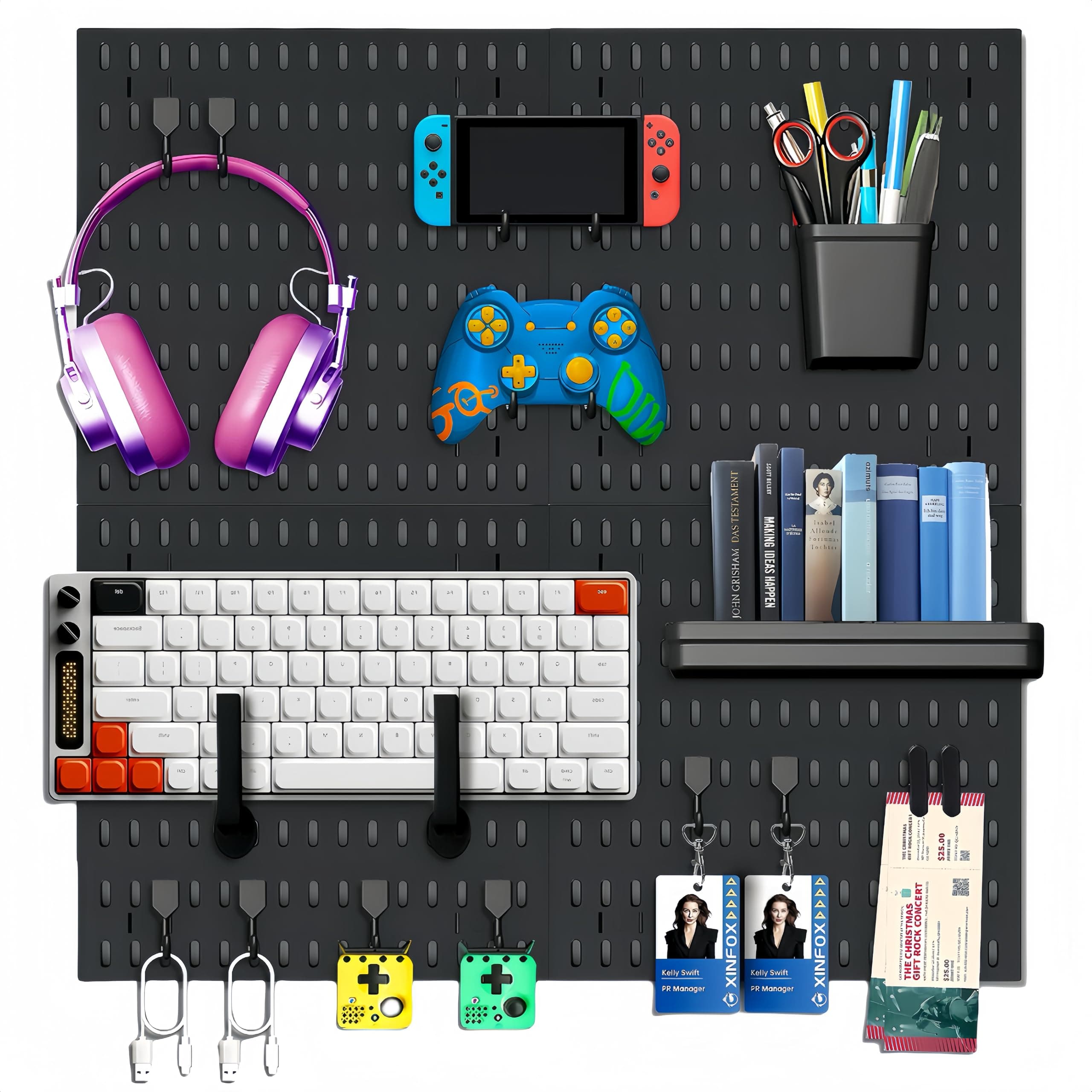 Peg Board, Pegboard Kit Wall Organizer Panels, Black Pegboard Wall Organizer with Bins Hooks Shelves for Home, Craft Room, Garage Tool Storage, Kitchen, Workshop, Tool Organization