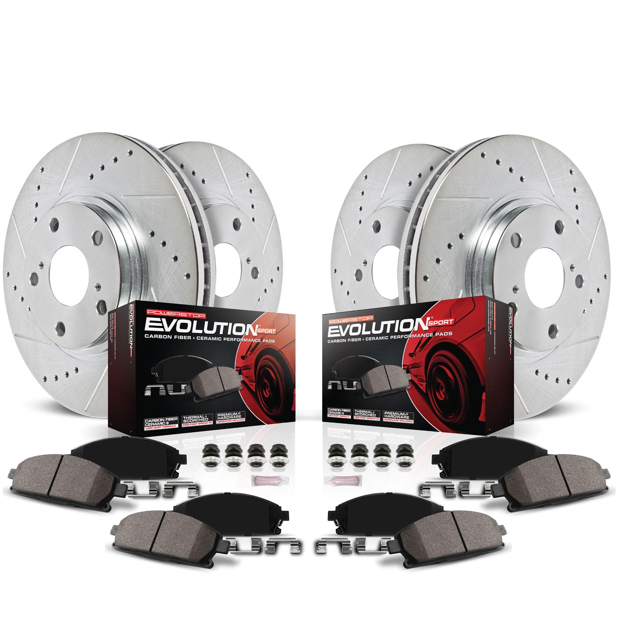 Front and Rear Brake Kit For Dodge Durango 2011-20 | Jeep Grand Cherokee 2011-16 - Drilled and Slotted Disc Rotors with Ceramic Brake Pads Replacement, K5952