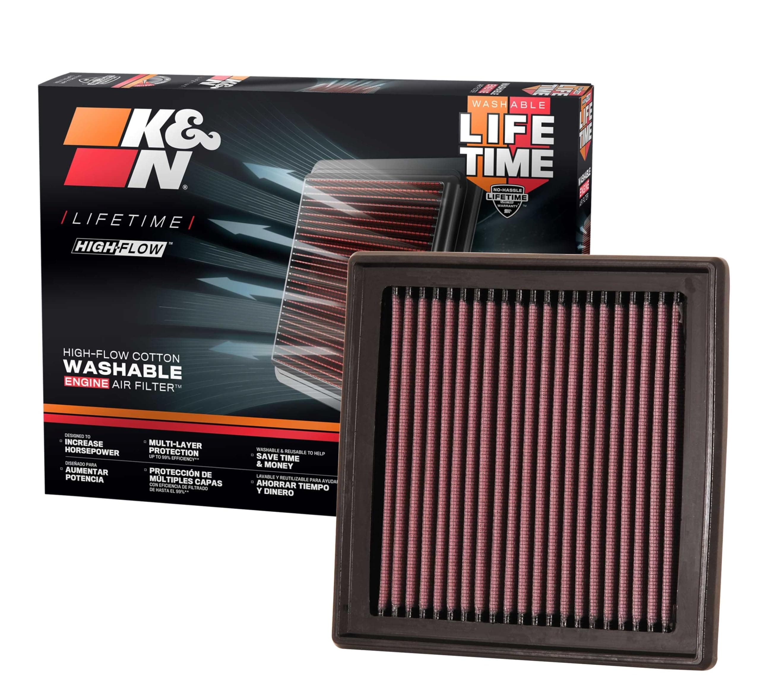 High-Flow Original Lifetime Engine Air Filter: Increase Power: Premium, Washable: Compatible with 2007-2020 Infiniti/Nissan: G35, G37, Q40, Q60, QX50, 350Z, 370Z, Fairlady, Skyline, 33-2399