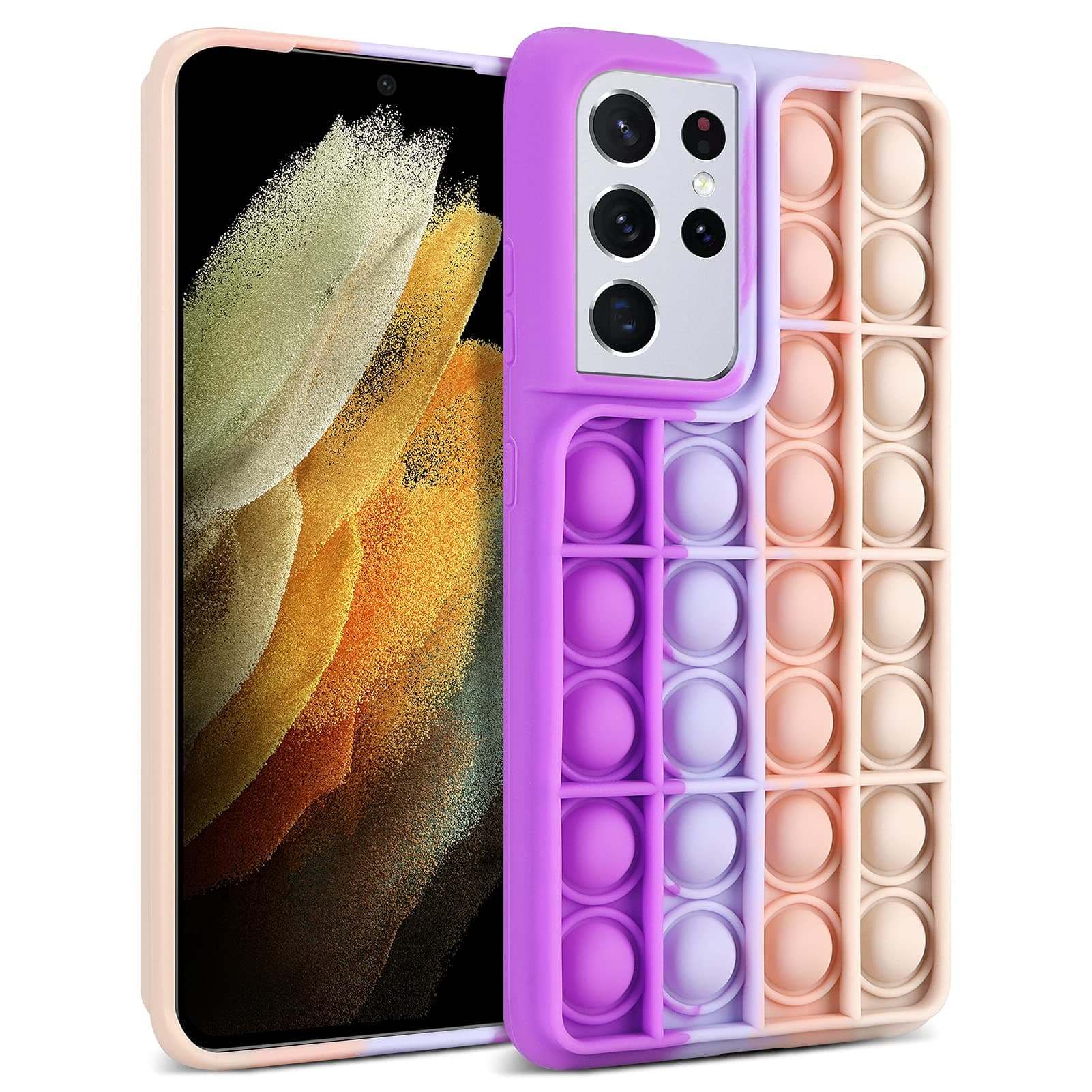 Vunake Pop Push It Bubble Fidget Toy Case for Samsung S21 Ultra Case Anti-anxiety Case for Kids Girls Silicone Shockproof Protective Case S21 Ultra Phone Case Cover for Samsung Galaxy S21 Ultra