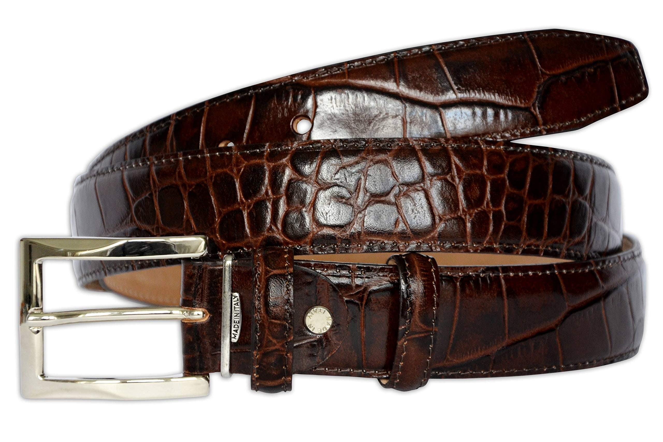 Mens Crocodile Pattern Italian Leather Belt
