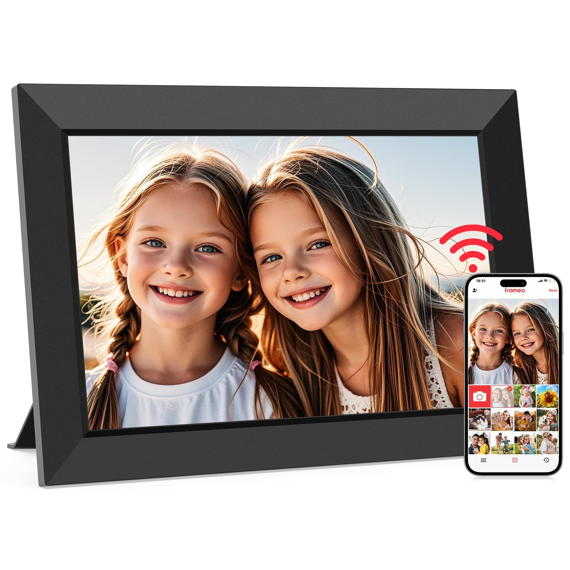 Frameo 10.1 Inch WiFi Digital Picture Frame, Smart Cloud Electronic Photo Frame with HD IPS Touch Screen Slideshow 32GB Memory Auto-Rotate Wall Mount, Share Photos/Videos from Phone - Gifts for Mom