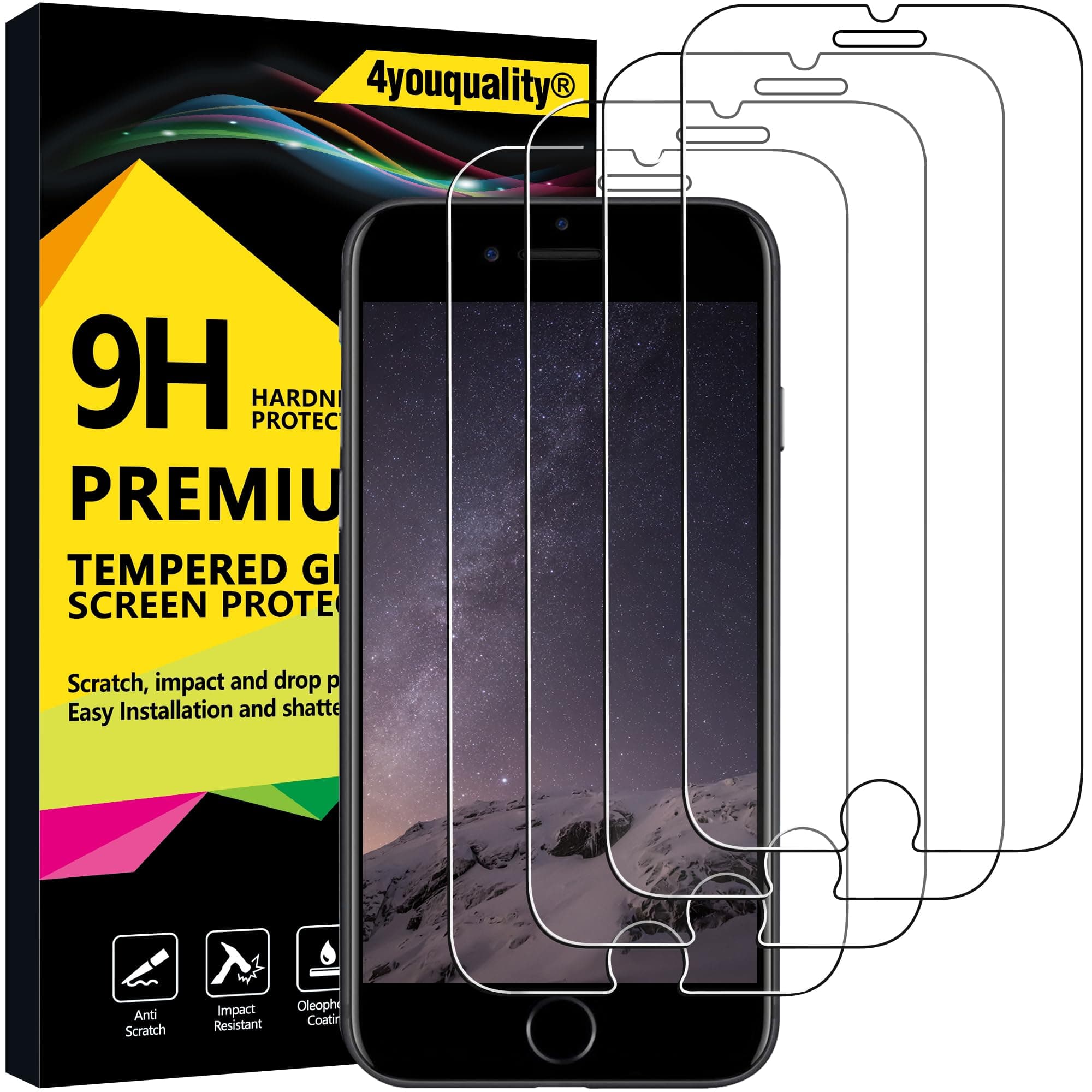4youquality [4-Pack Screen Protector for iPhone 8 Plus, iPhone 7 Plus, iPhone 6s Plus & 6 Plus, Tempered Glass Film, 5.5-Inch [LifetimeSupport][Anti-Scratch]