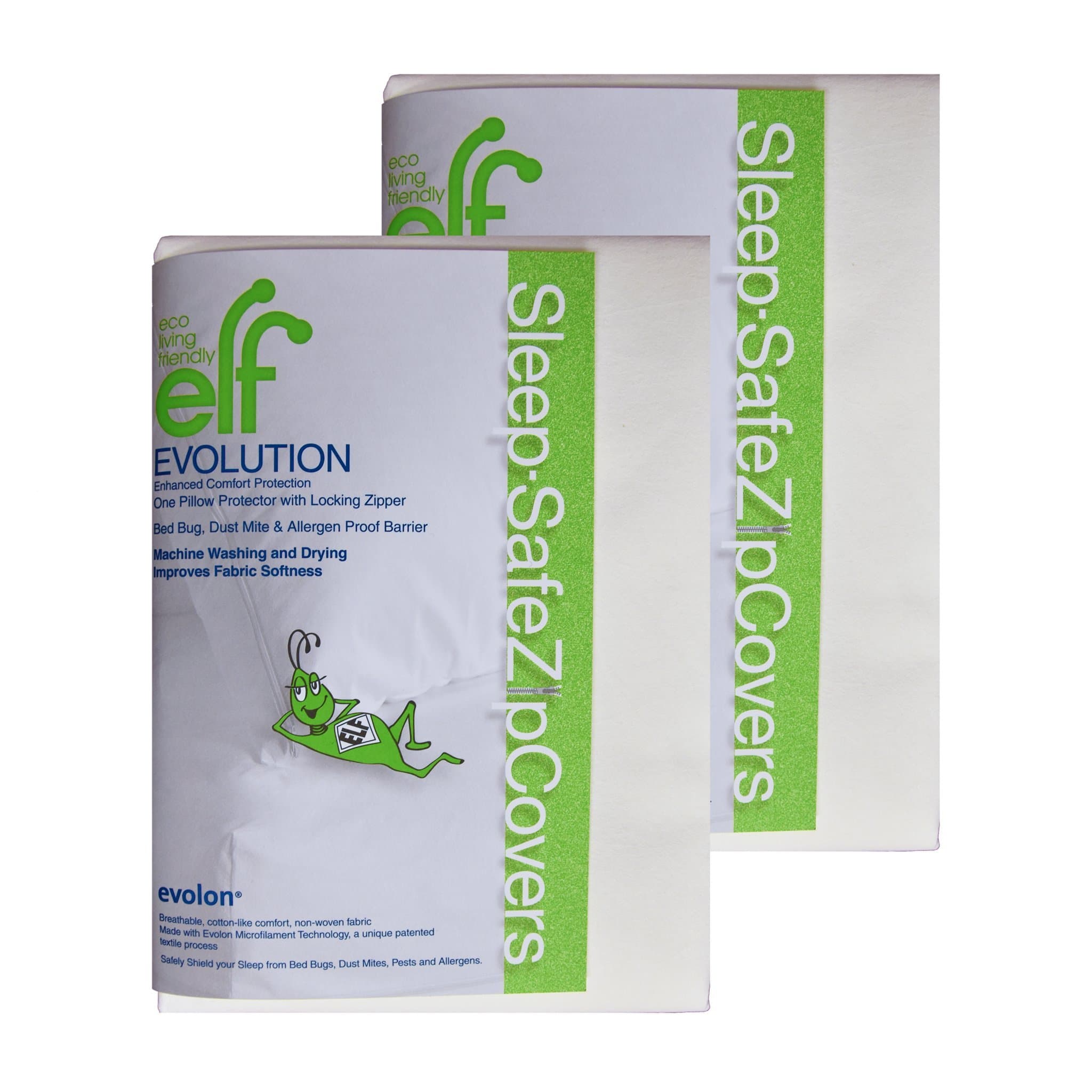 Eco Living Friendly Evolon Allergy Pillow Protector | 2 Pack Standard Zippered Encasement | Dust Mite, Bed Bug, and Allergen Proof Cover