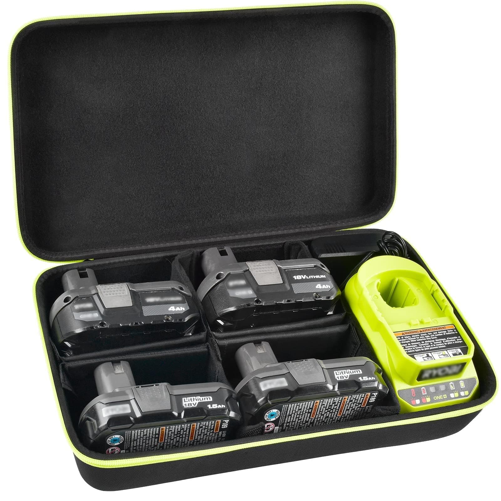 Case Compatible with Ryobi ONE+ 18V Lithium-Ion 4.0/3.5/3.0/2.0/1.5 Ah Compact Batteries. Storage Carrying Holder for 18-Volt Battery Charger. Organizer Container with 6 Dividers (Box Only)
