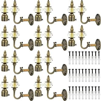 NATURAL Heavy Duty Aluminum Royal Luxury Design Curtain Bracket/Finial and Curtain Support with Screw/Wallplug for Window & Door Curtain Fittings Suitable Upto 1 Inch Pipe. (10 Set, Antique Brass)