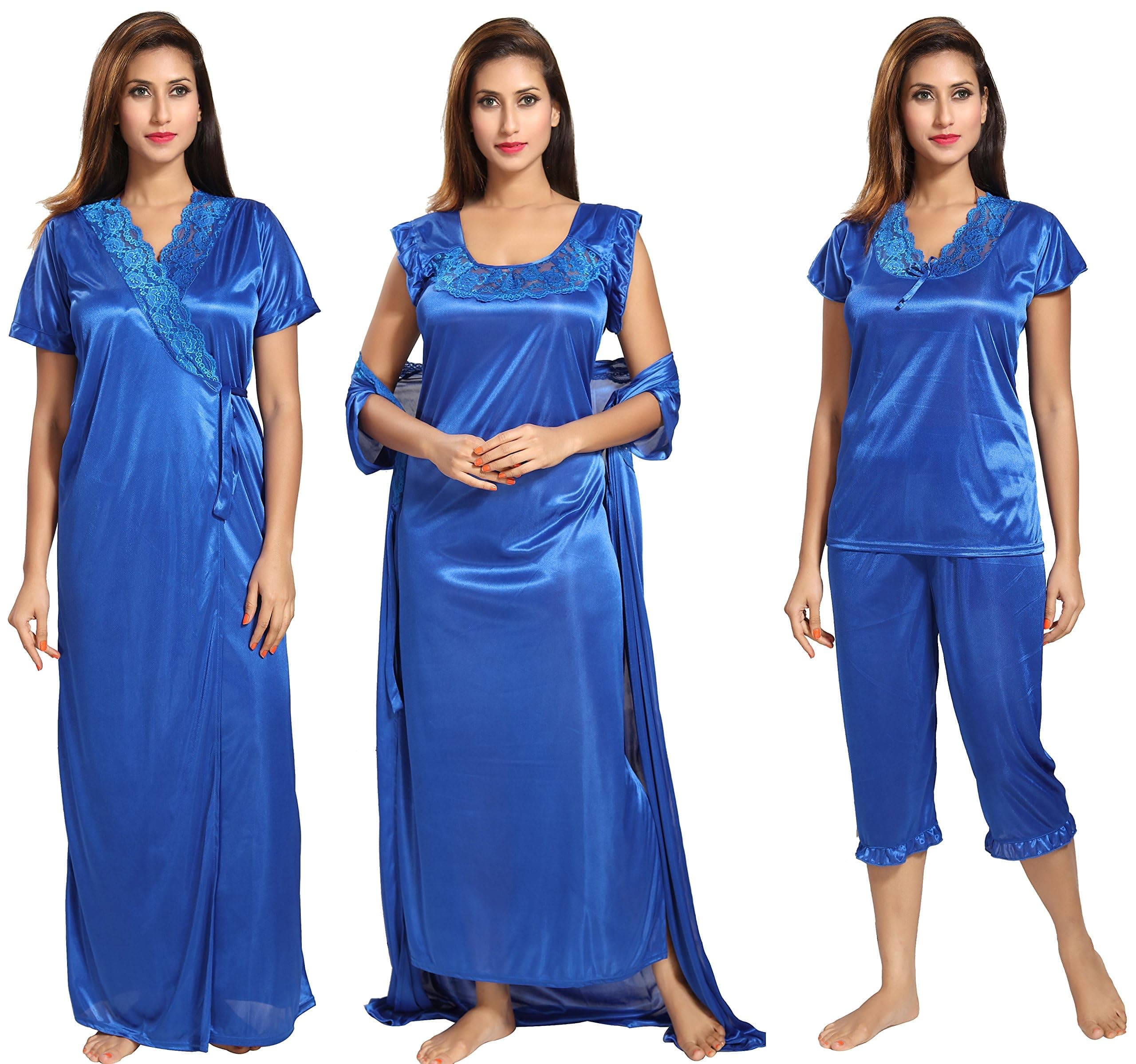 Noty Women's Satin Plain/Solid Nightwear Set Pack of 4