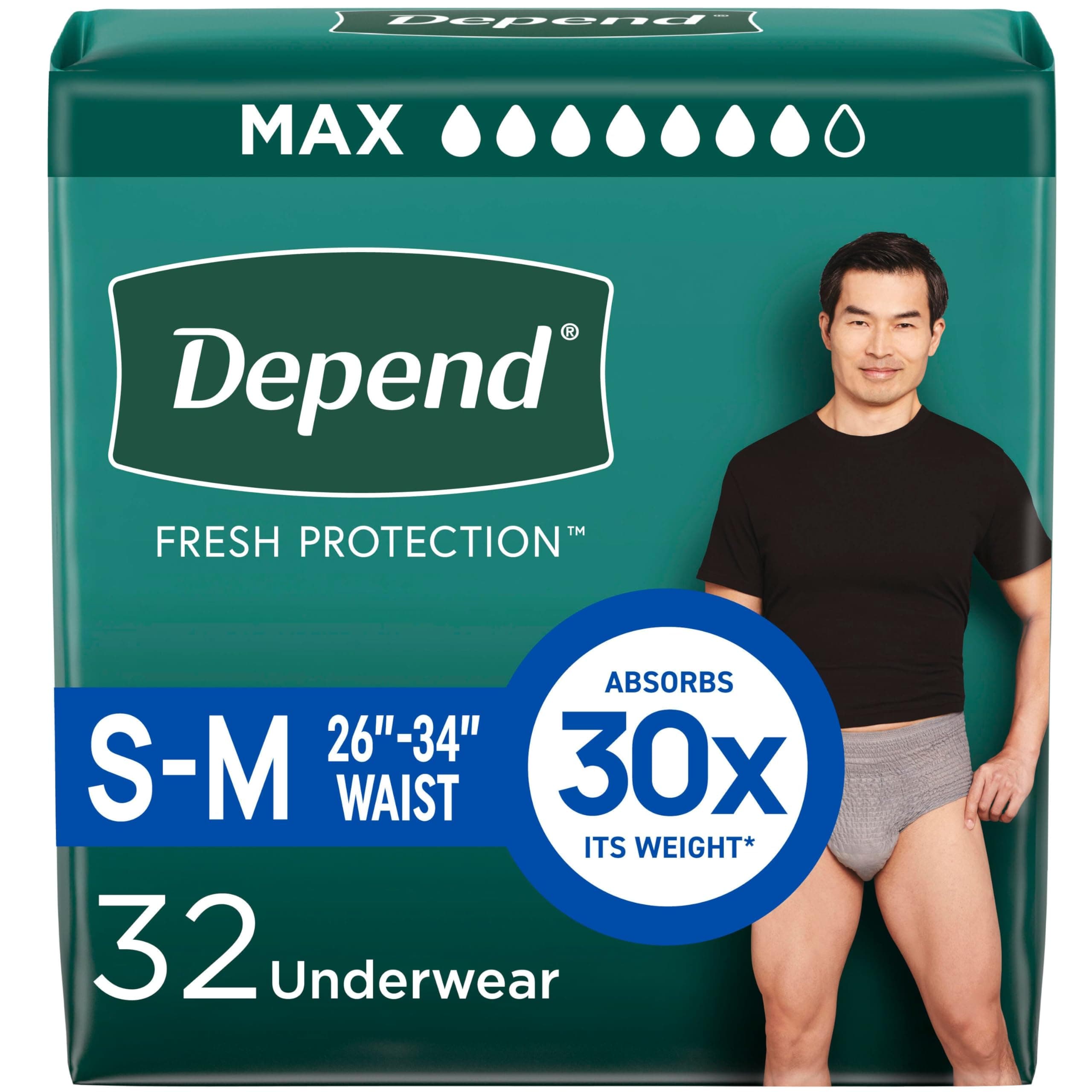 FIT-FLEX Incontinence Underwear for Men, Maximum Absorbency, S/M, Gray (Packaging may vary)