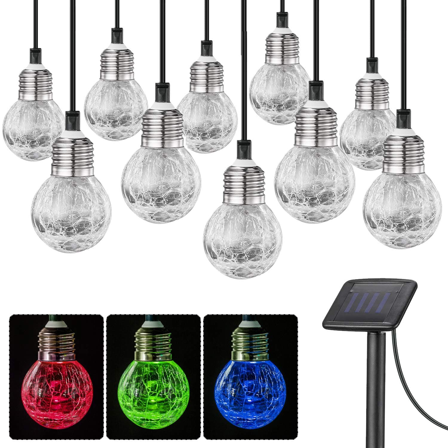 SUNWIND Solar Globe String Lights Outdoor 19ft 10LED Solar Cracked Glass Ball Color Changing Waterproof for Fairy Garden, Patio, Wedding, Party, Christmas and Holiday Decorations